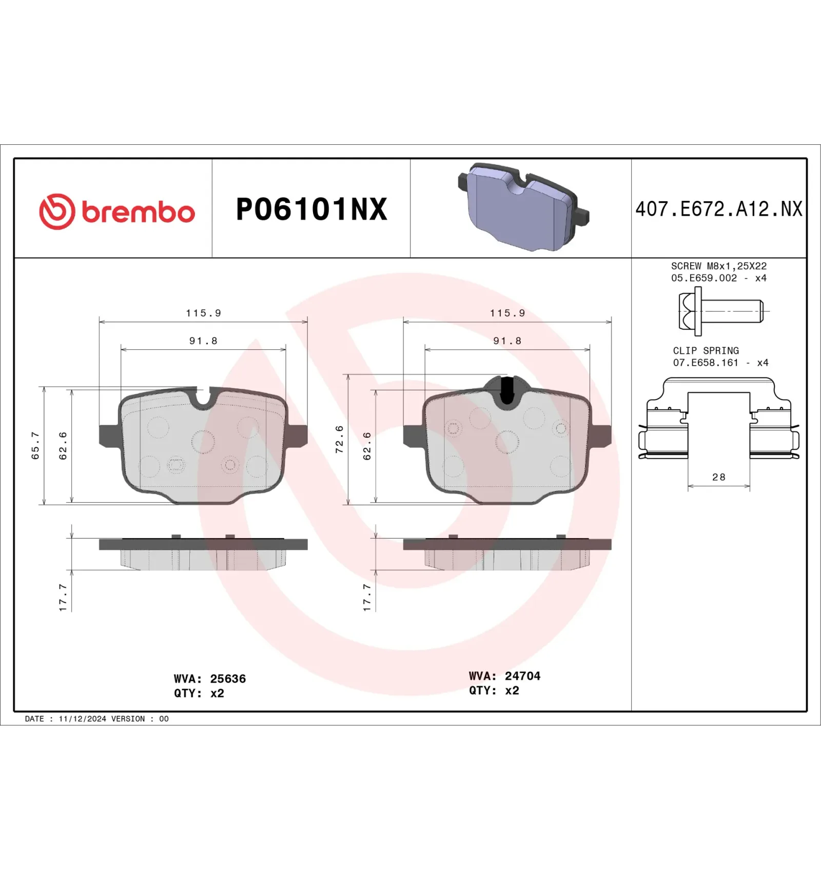 BMW F90 F91 F92 F93… Arka Fren Balatası 34216867175 P06101NX BREMBO - BMW yedek parça