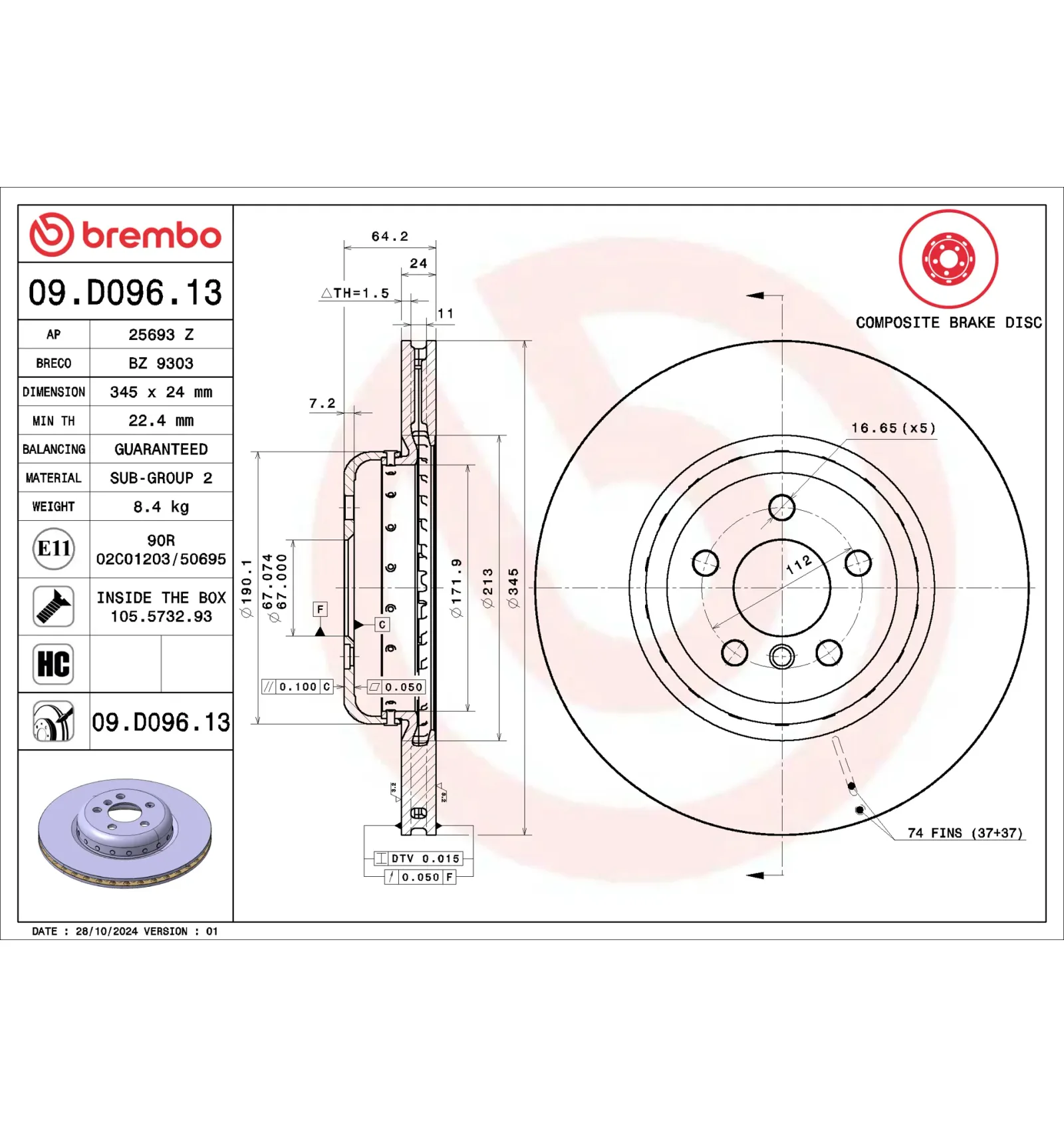 BMW F90 F91 F92 F93… Arka Fren Diski 34206880079 09.D096.13 BREMBO - BMW yedek parça