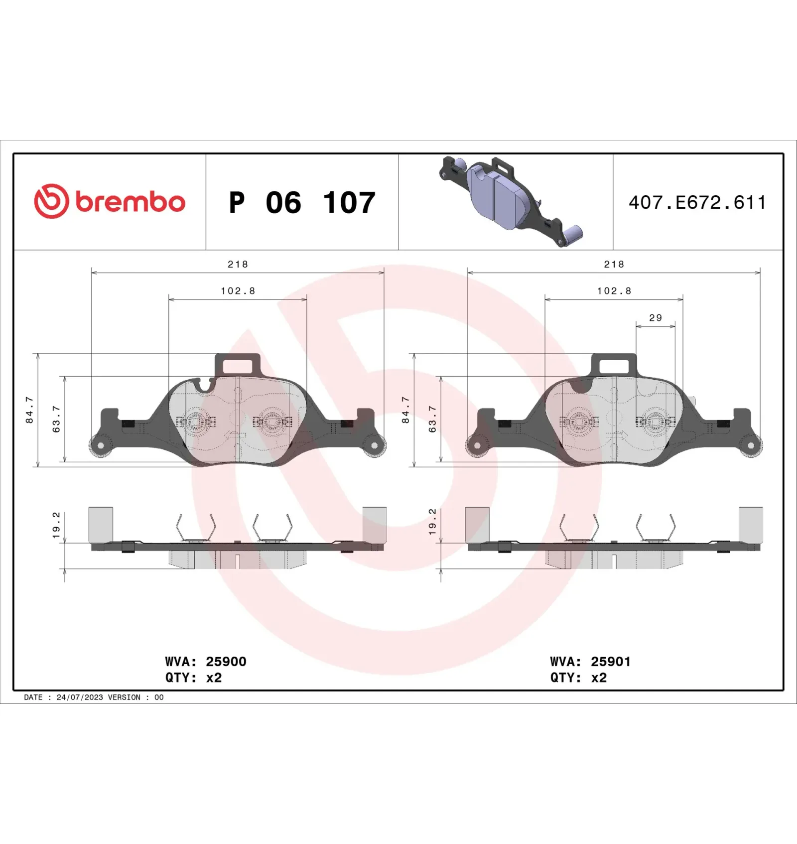 BMW F90 F97 F98 G01… Fren Balatası 34106888482 P 06 107 BREMBO - BMW yedek parça