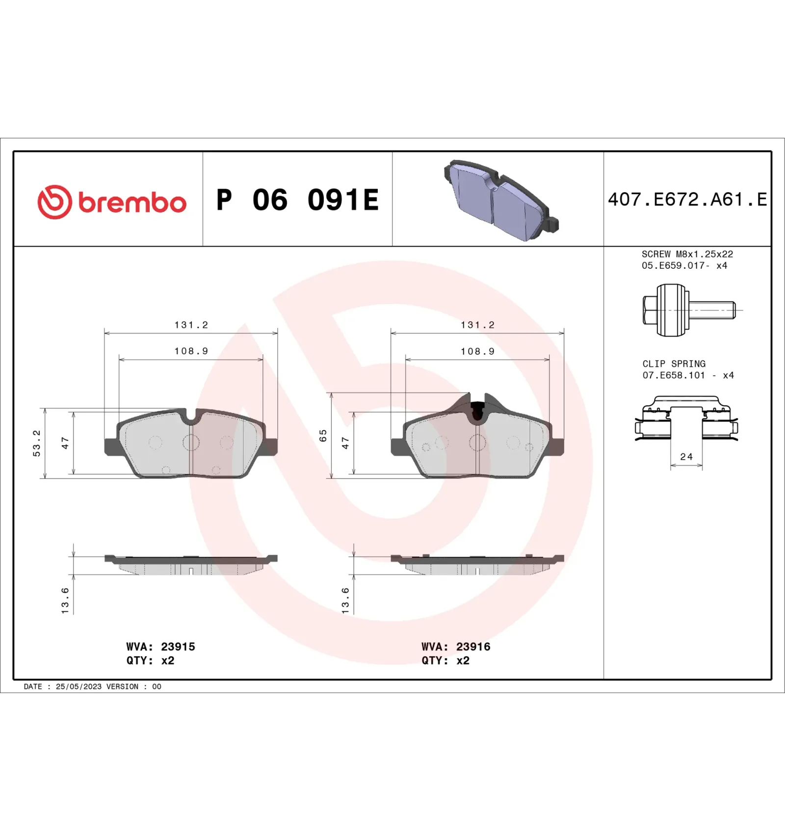 BMW i Serisi I01 Ön Fren Balatası 34106884267 P 06 091E BREMBO - BMW yedek parça