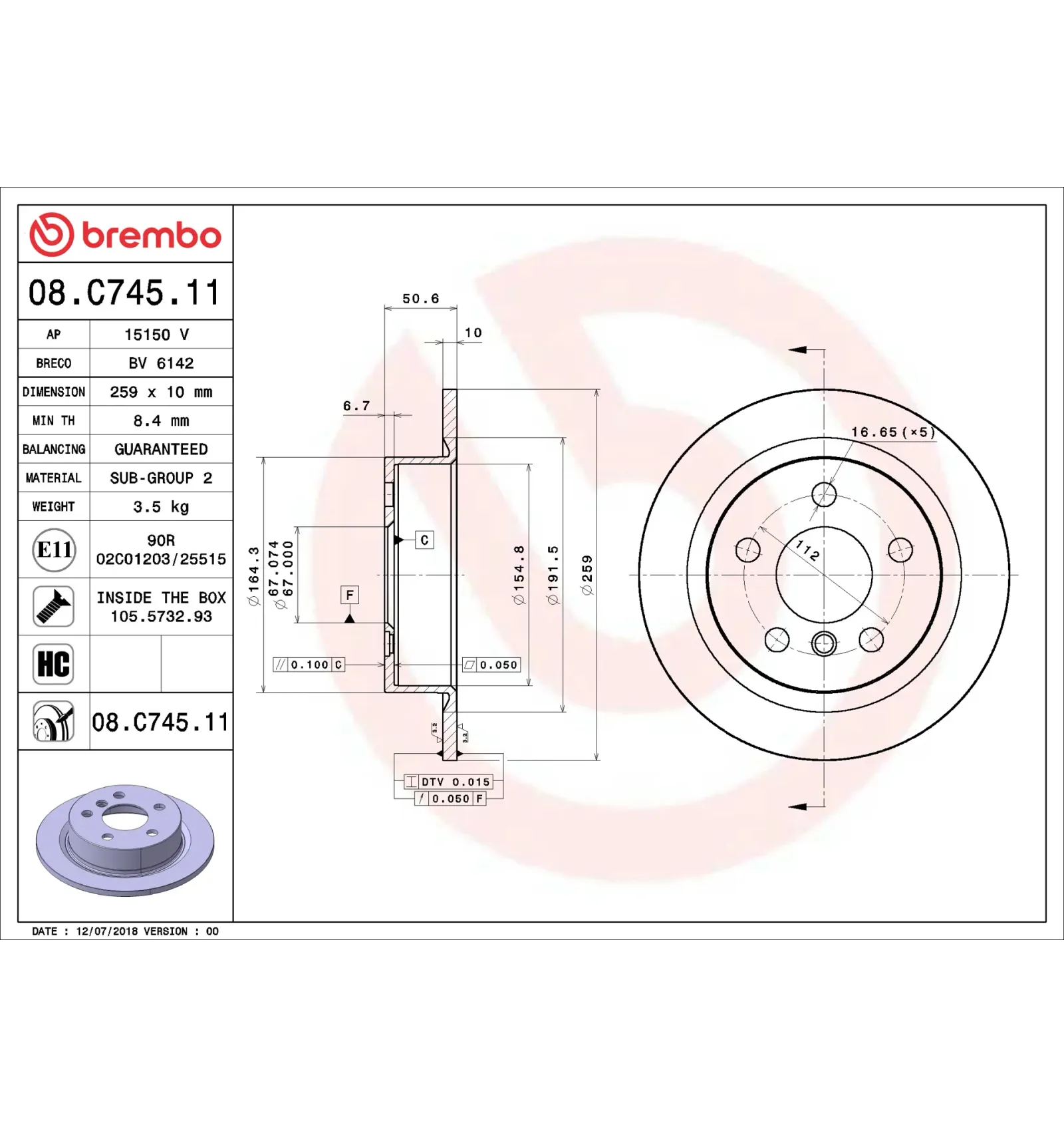 BMW MINI F55 F56 F57 Arka Fren Diski 34216799383 08.C745.11 BREMBO - BMW yedek parça