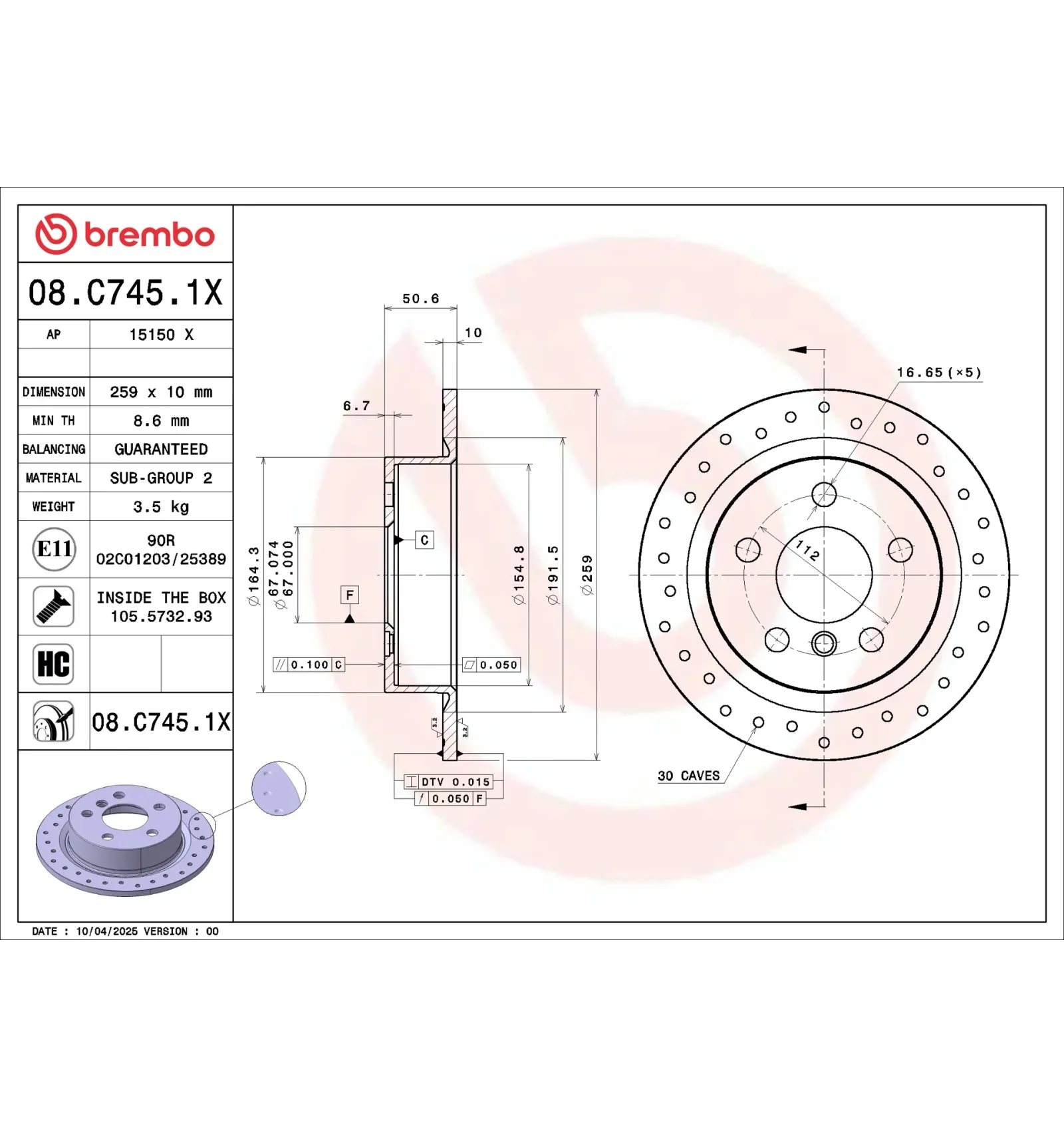 BMW MINI F55 F56 F57 Arka Fren Diski 34216799383 08.C745.1X BREMBO - BMW yedek parça