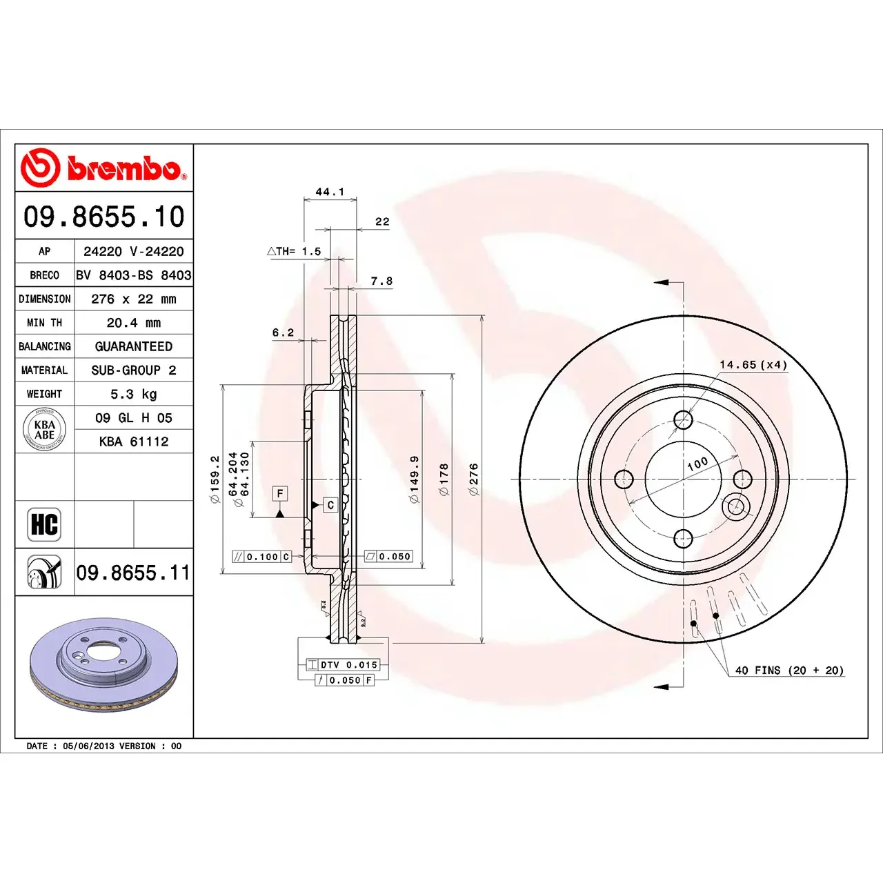 BMW MINI R50 R52 R53 Ön Fren Diski 34111502891 09.8655.11 BREMBO - BMW yedek parça