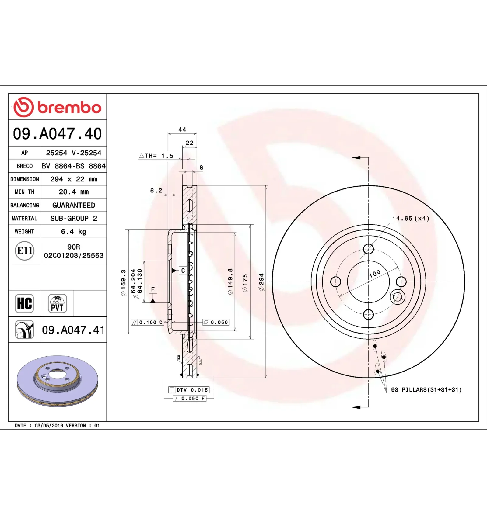 BMW MINI R50 R52 R53 Ön Fren Diski 34116768933 09.A047.40 BREMBO - BMW yedek parça