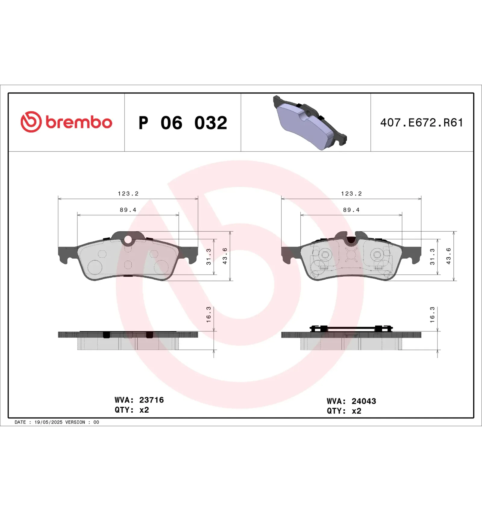 BMW MINI R50 R52 R53 R56 Arka Fren Balatası 34211503077 P 06 032 BREMBO - BMW yedek parça