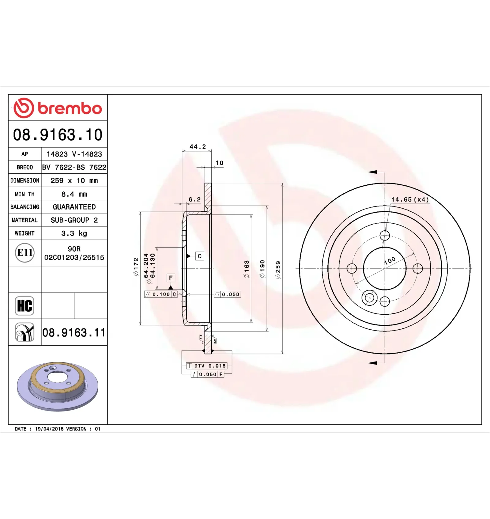 BMW MINI R50 R52 R53 R56 Arka Fren Diski 34211503070 08.9163.10 BREMBO - BMW yedek parça