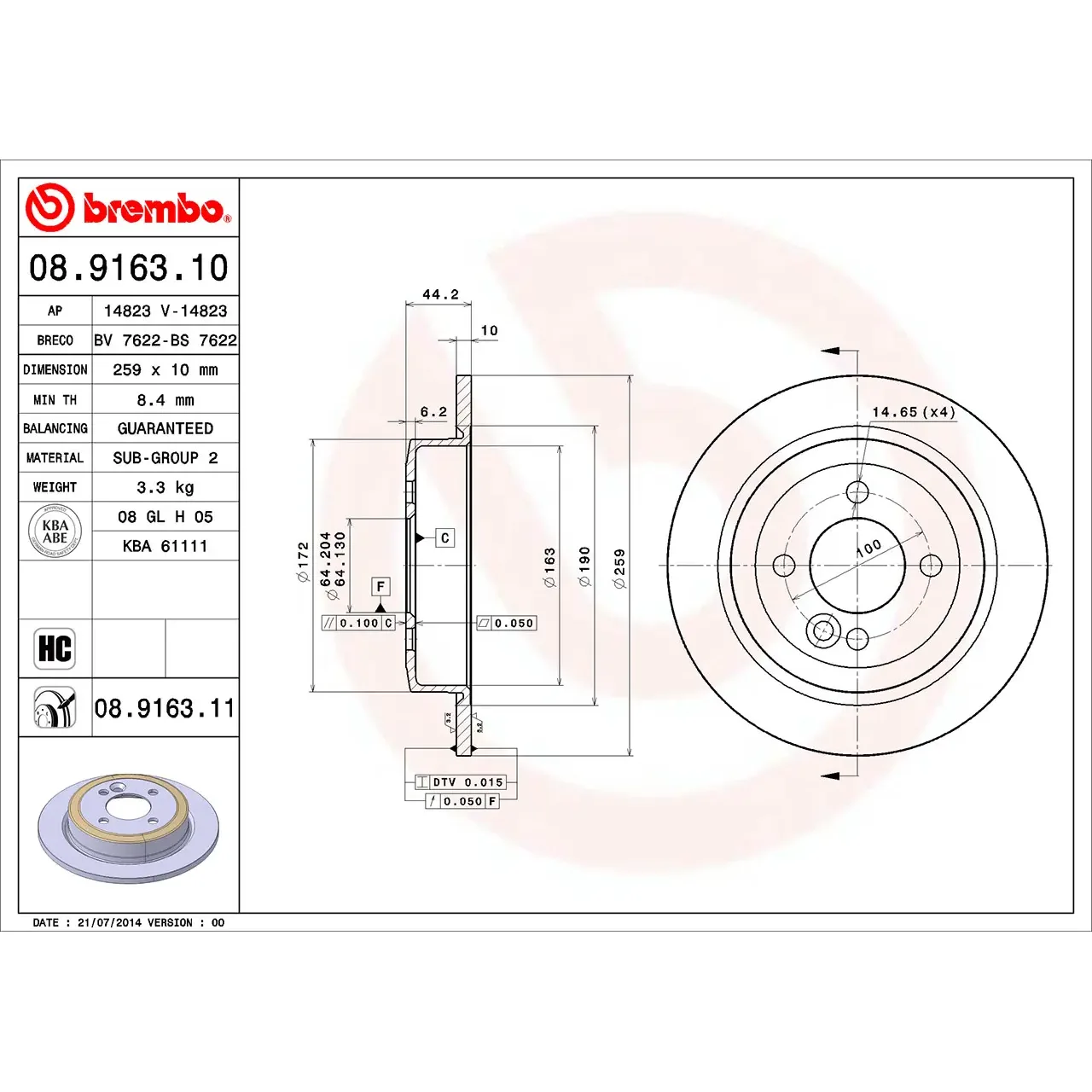 BMW MINI R50 R52 R53 R56 Arka Fren Diski 34211503070 08.9163.11 BREMBO - BMW yedek parça