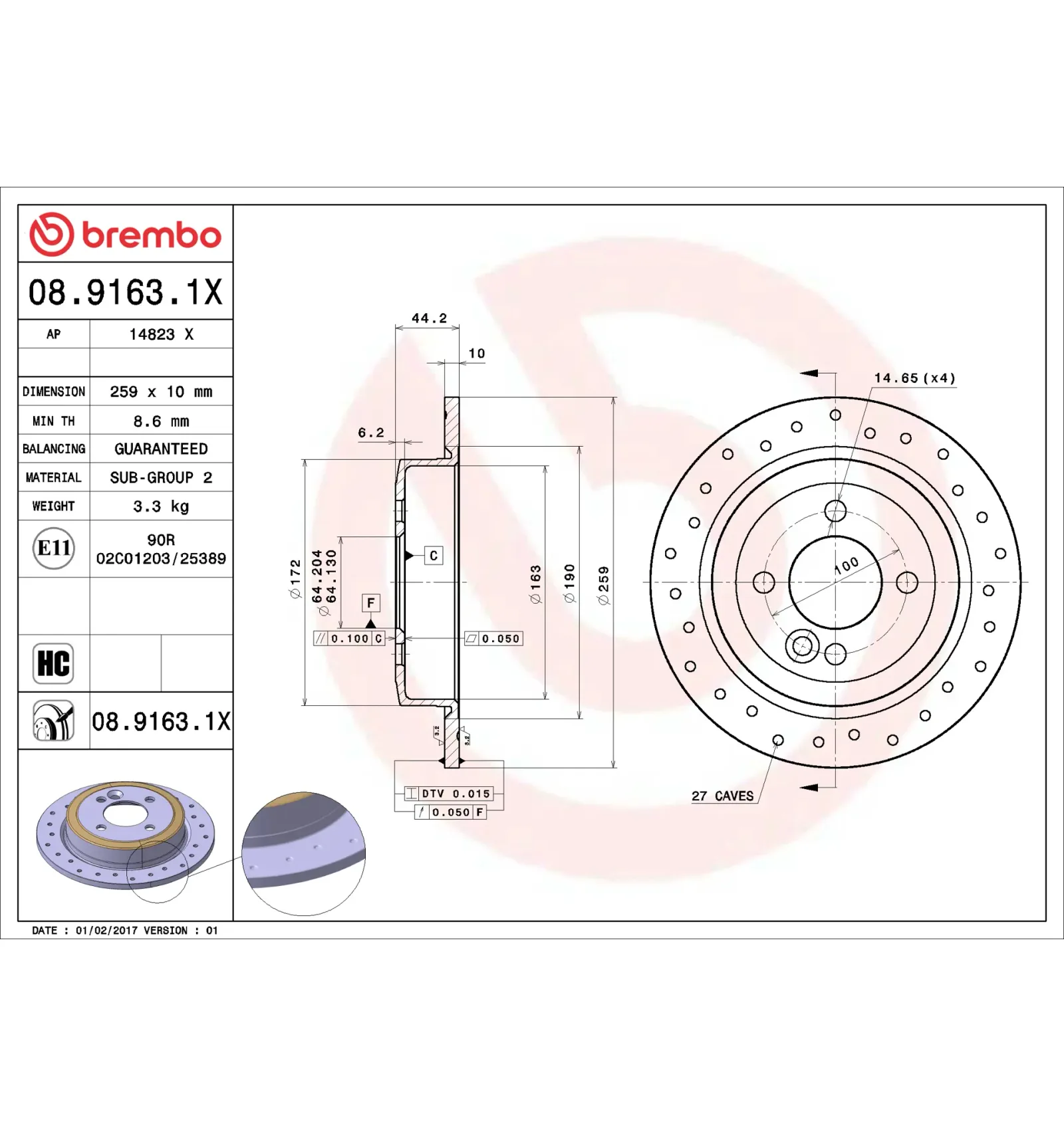 BMW MINI R50 R52 R53 R56 Arka Fren Diski 34211503070 08.9163.1X BREMBO - BMW yedek parça