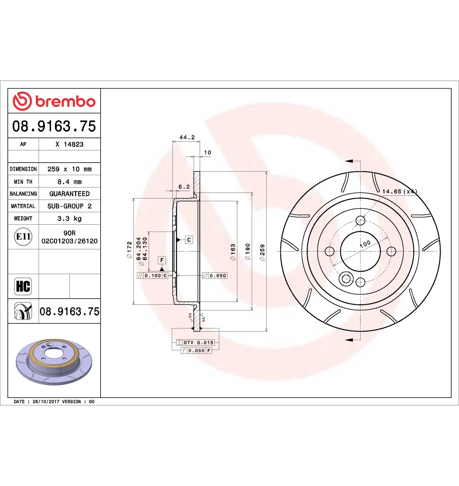 BMW MINI R50 R52 R53 R56 Arka Fren Diski 34211503070 08.9163.75 BREMBO - BMW yedek parça
