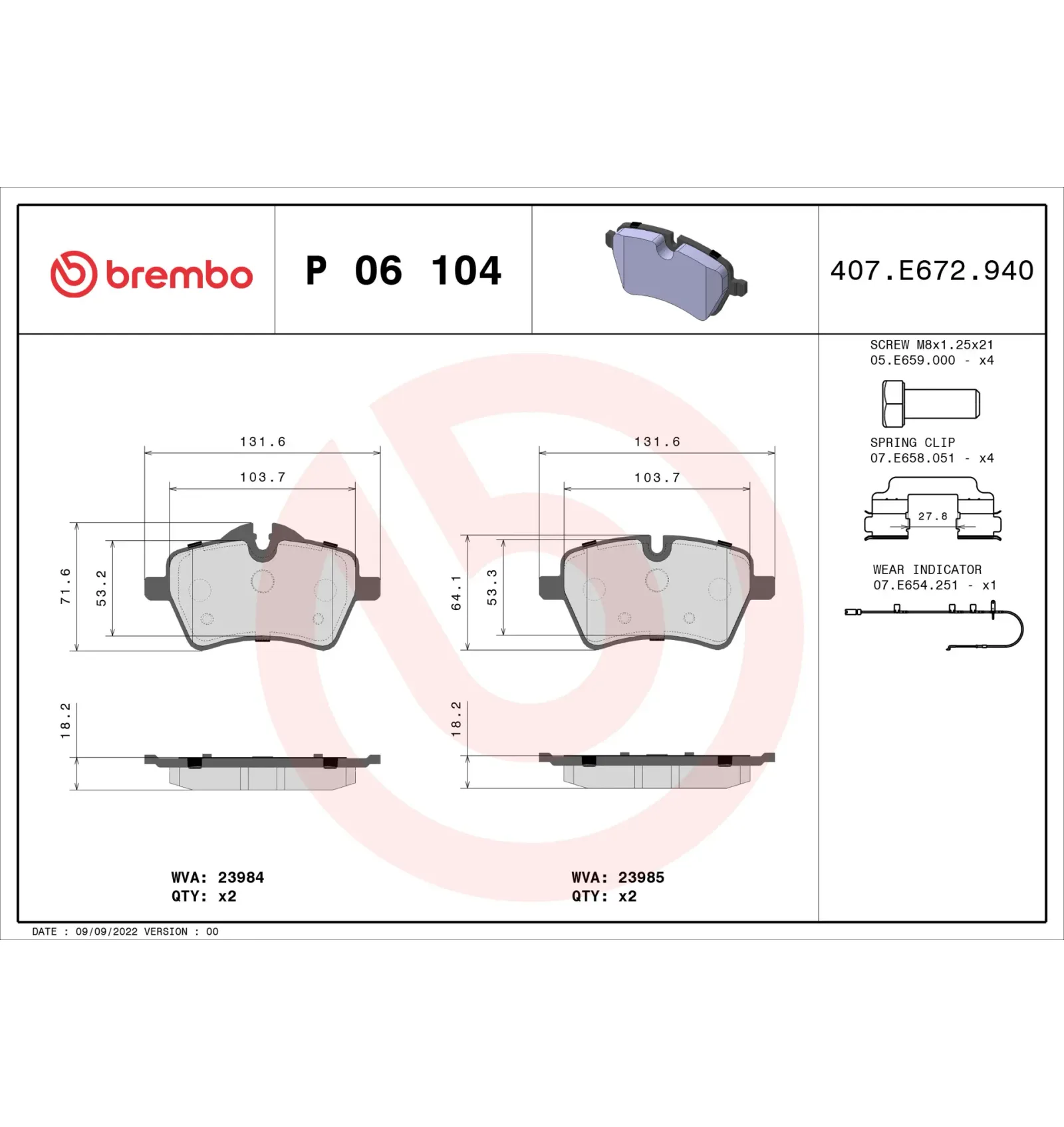 BMW MINI R56 Ön Fren Balatası 34112289146 P 06 104 BREMBO - BMW yedek parça
