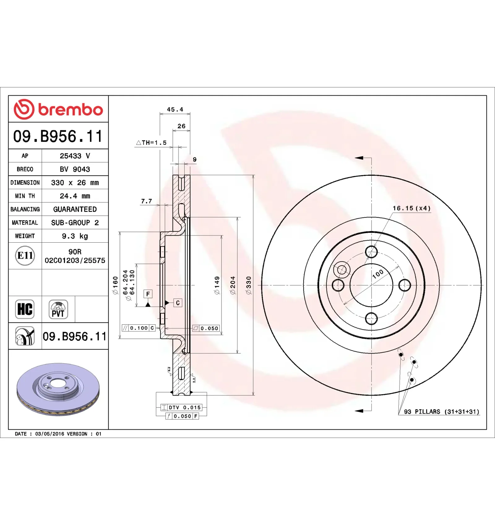 BMW MINI R56 Ön Fren Diski 34116858071 09.B956.11 BREMBO - BMW yedek parça