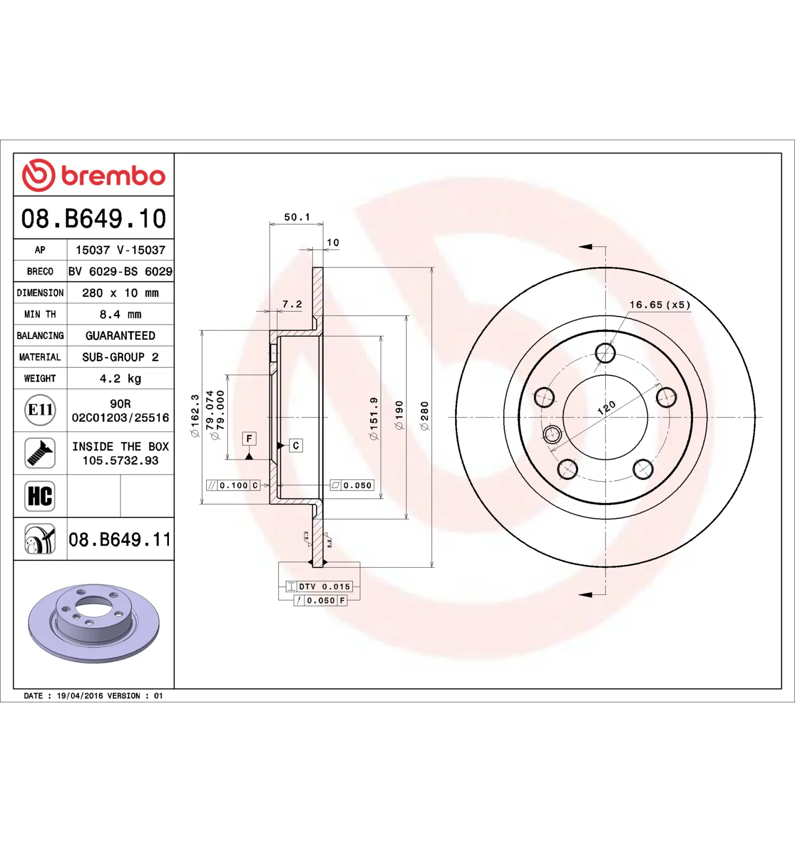BMW MINI R60 R61 Arka Fren Diski 34209804830 08.B649.10 BREMBO - BMW yedek parça