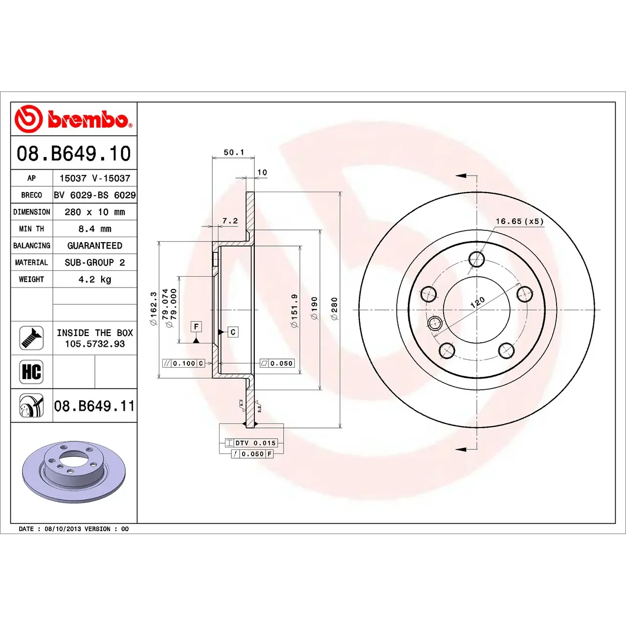 BMW MINI R60 R61 Arka Fren Diski 34209804830 08.B649.11 BREMBO - BMW yedek parça