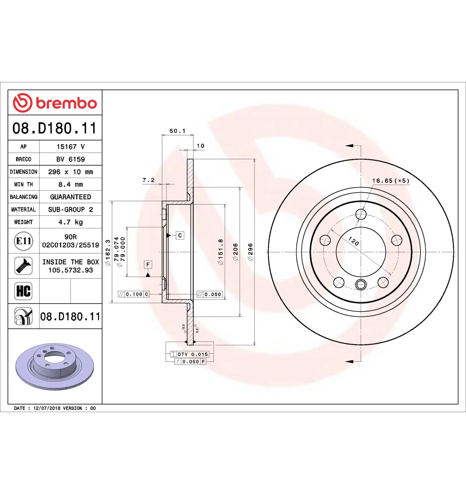 BMW MINI R60 R61 Arka Fren Diski 34219808513 08.D180.11 BREMBO - BMW yedek parça