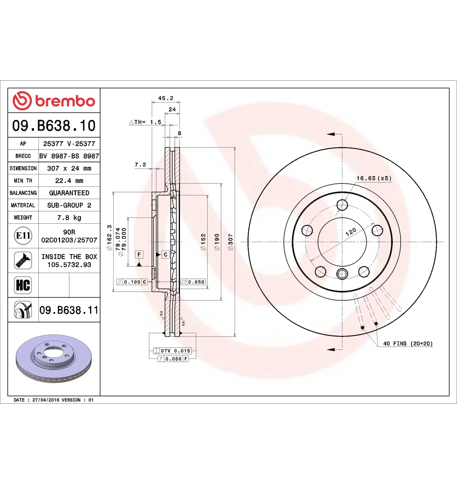 BMW MINI R60 R61 Ön Fren Diski 34119804829 09.B638.10 BREMBO - BMW yedek parça