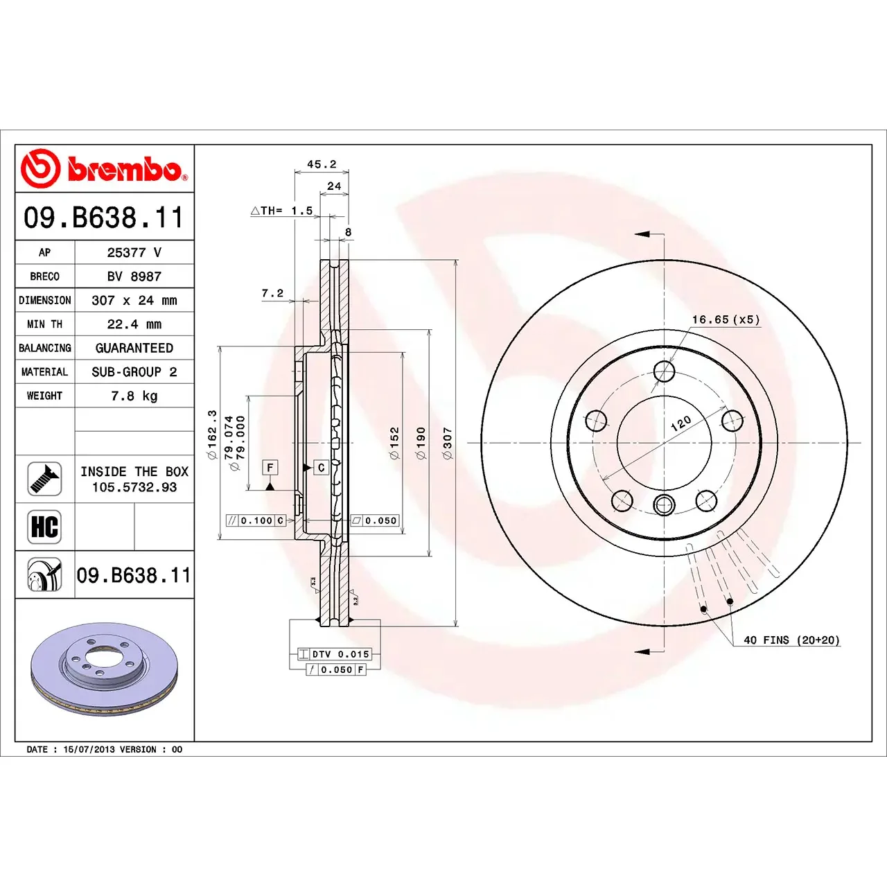 BMW MINI R60 R61 Ön Fren Diski 34119804829 09.B638.11 BREMBO - BMW yedek parça