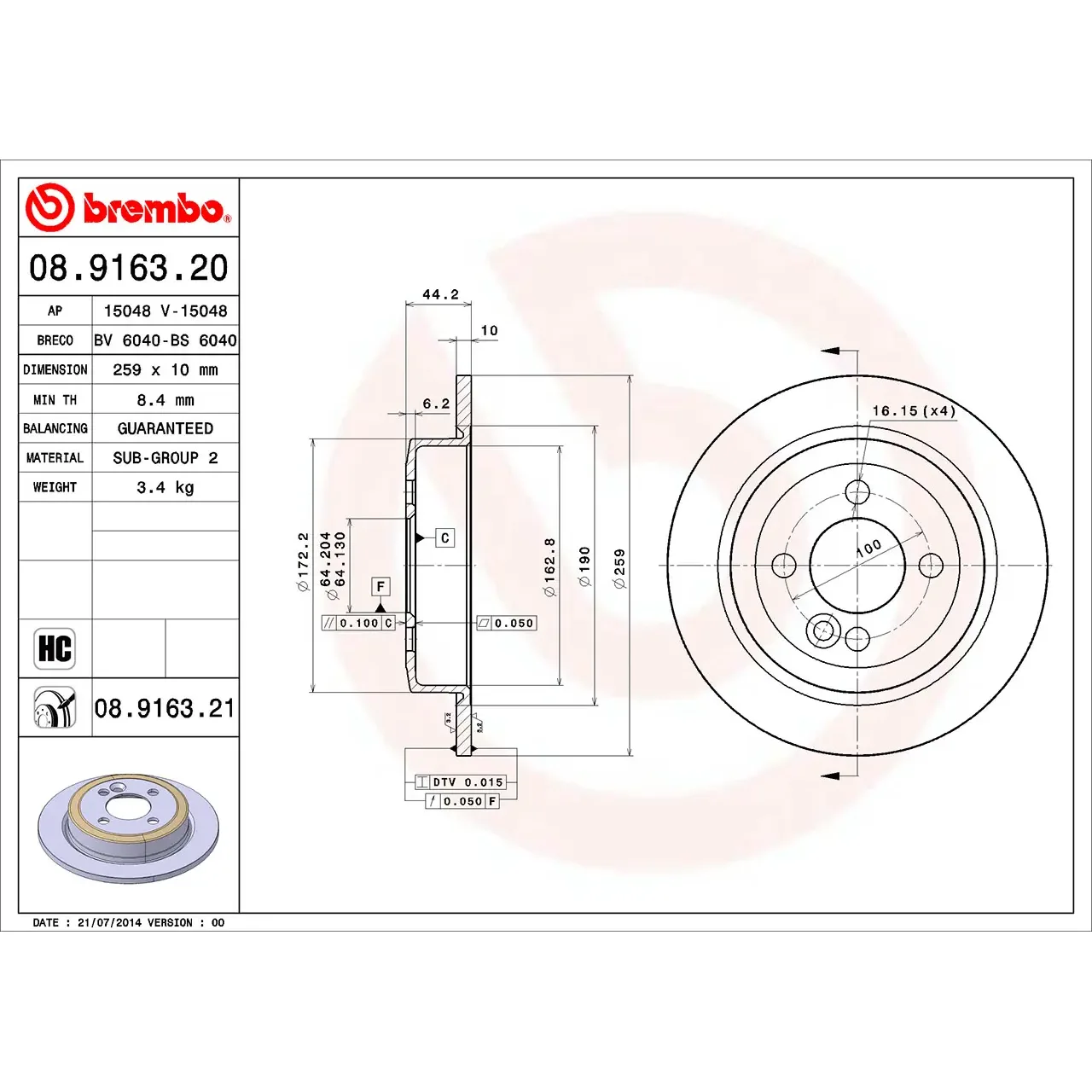 BMW R50 R52 R53 R55… Arka Fren Diski 34216774987 08.9163.21 BREMBO - BMW yedek parça