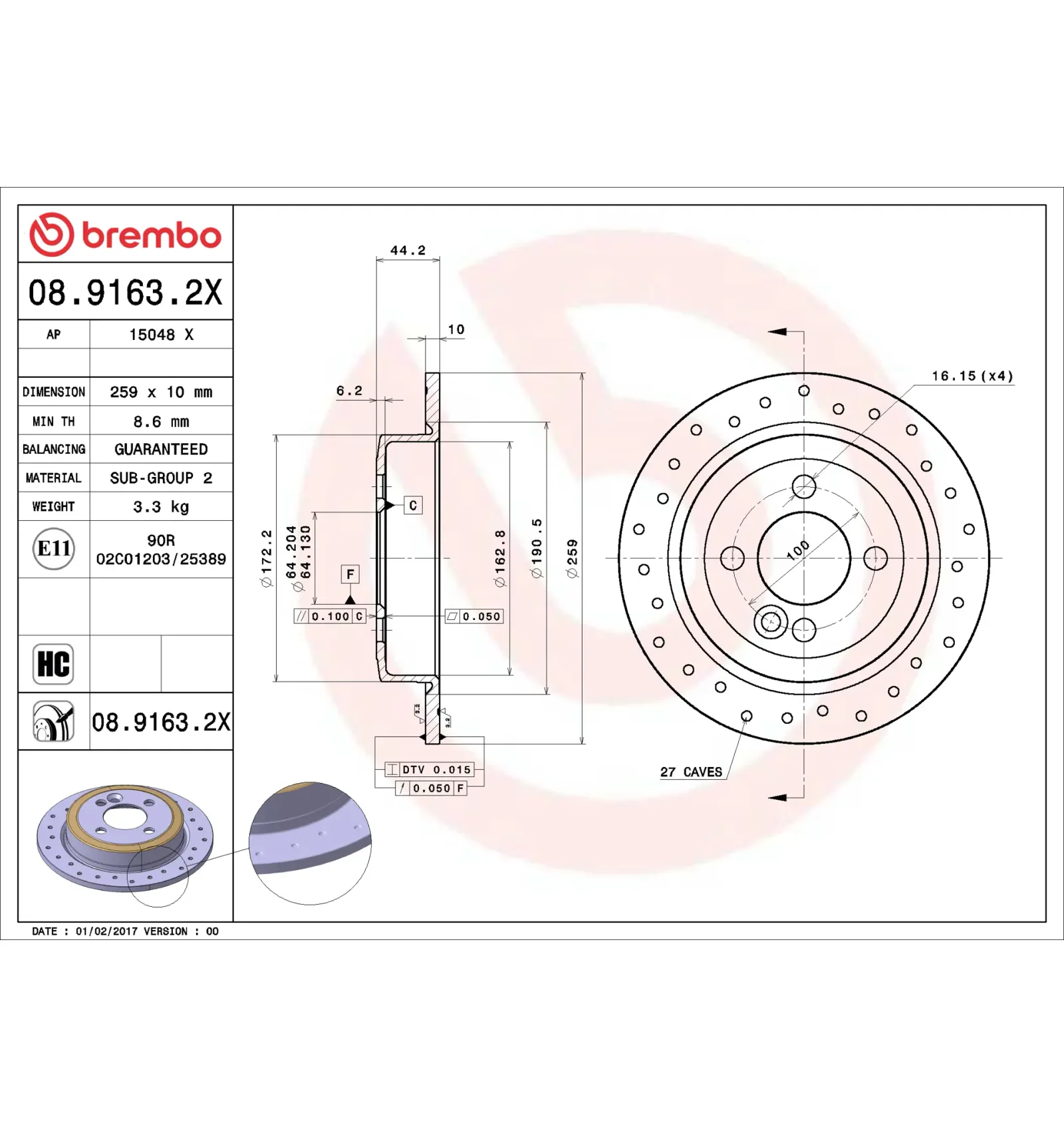 BMW R50 R52 R53 R55… Arka Fren Diski 34216774987 08.9163.2X BREMBO - BMW yedek parça