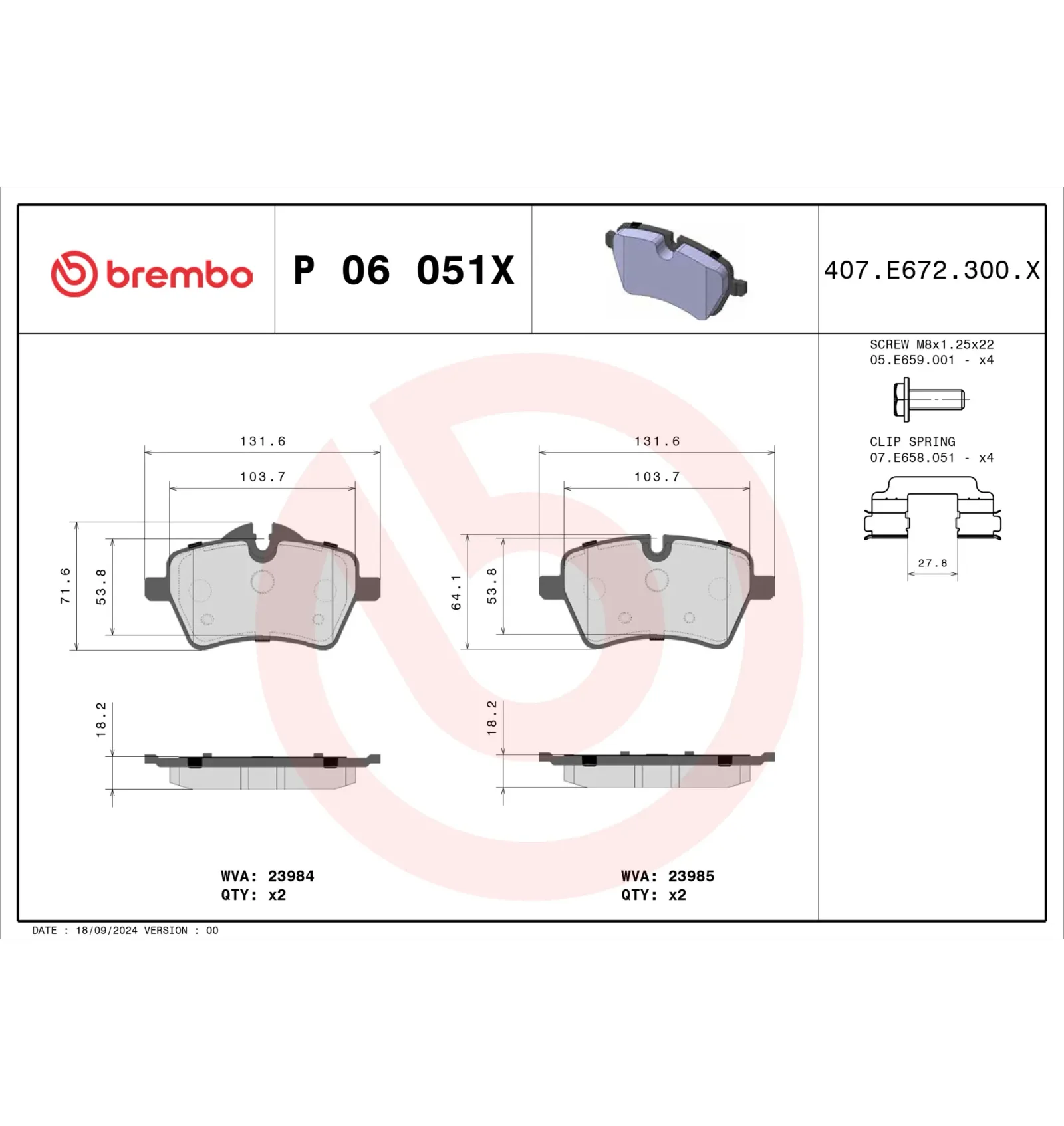 BMW R50 R52 R53 R55… Ön Fren Balatası 34112167235 P 06 051X BREMBO - BMW yedek parça