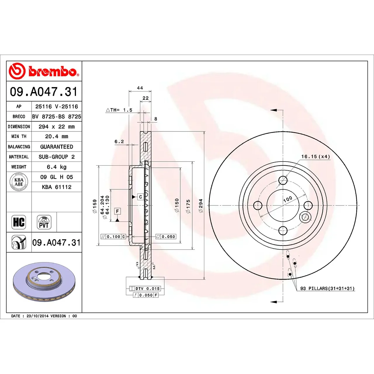 BMW R50 R52 R53 R55… Ön Fren Diski 34116774986 09.A047.31 BREMBO - BMW yedek parça