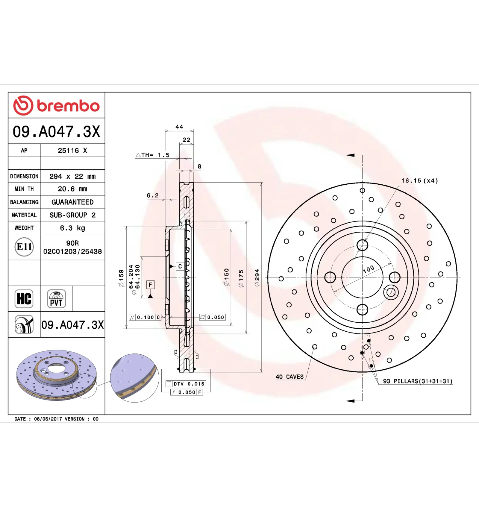 BMW R50 R52 R53 R55… Ön Fren Diski 34116774986 09.A047.3X BREMBO - BMW yedek parça