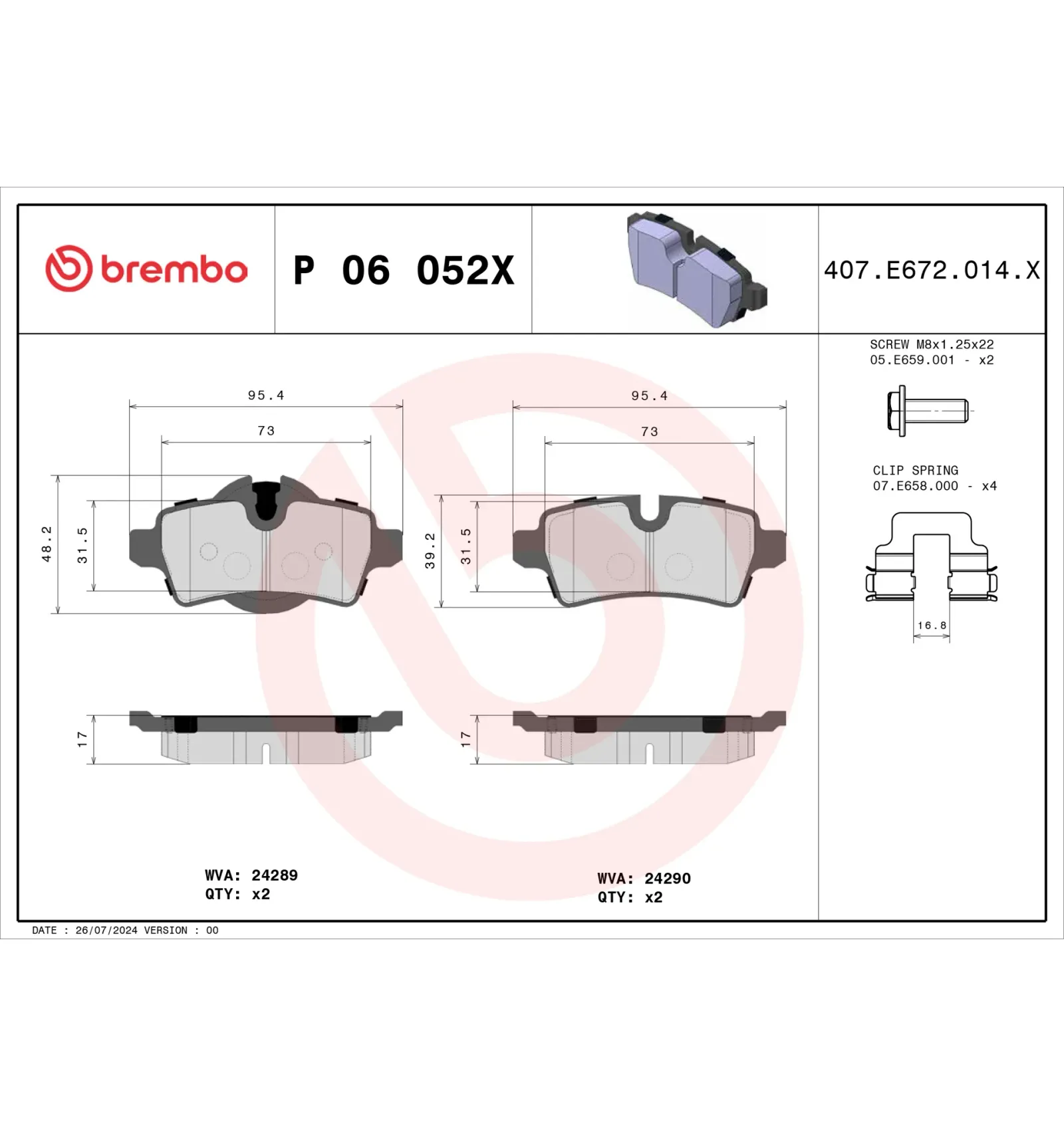 BMW R55 R56 R57 R58… Fren Balatası 34212289155 P 06 052X BREMBO - BMW yedek parça