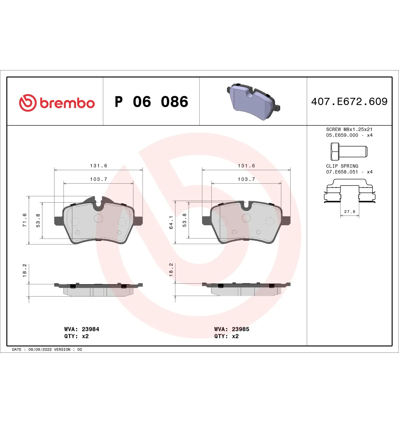 BMW R55 R56 R57 R58… Ön Fren Balatası 34112444444 P 06 086 BREMBO - BMW yedek parça