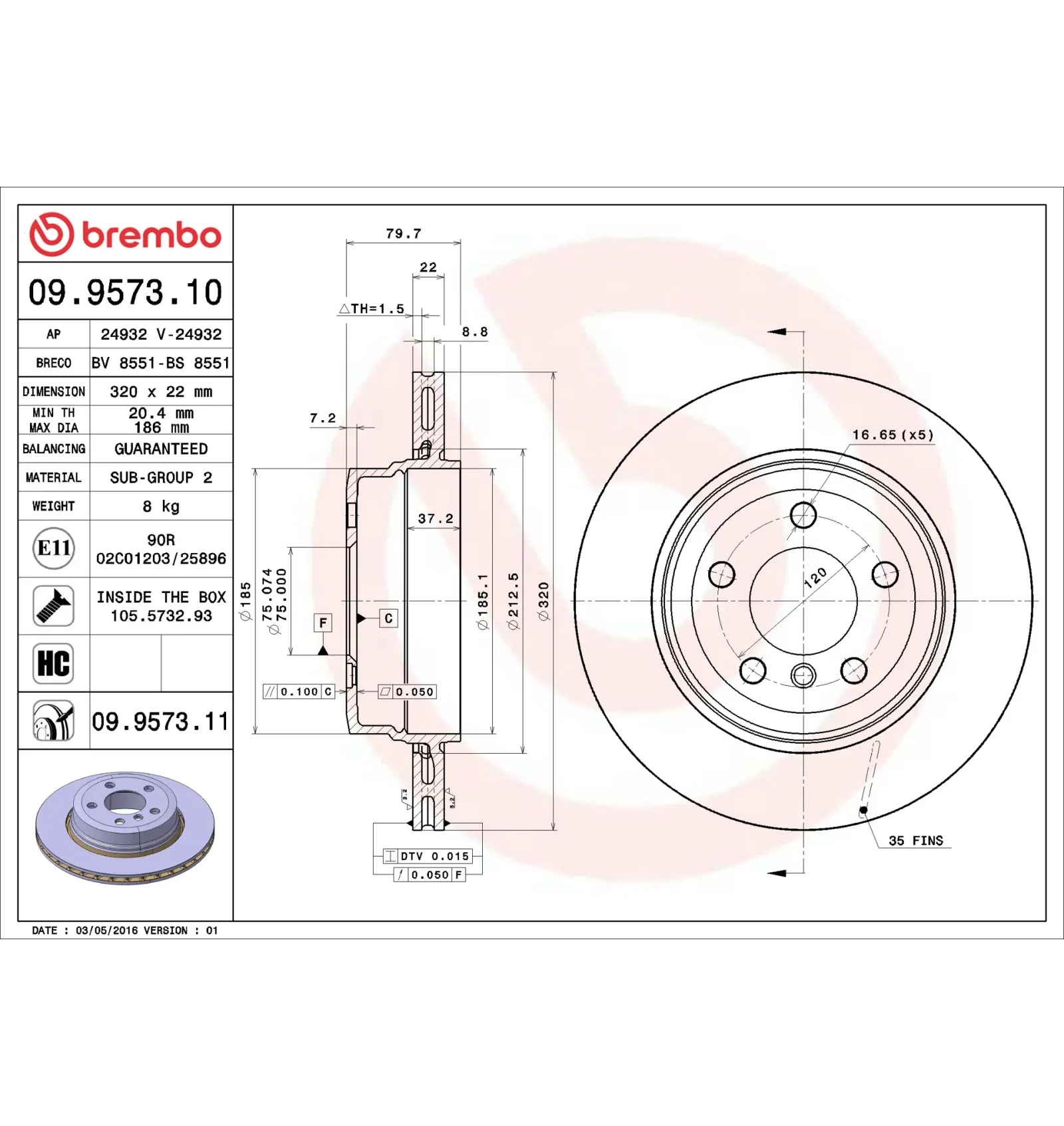 BMW X3 E83 Arka Fren Diski 34213332217 09.9573.10 BREMBO - BMW yedek parça