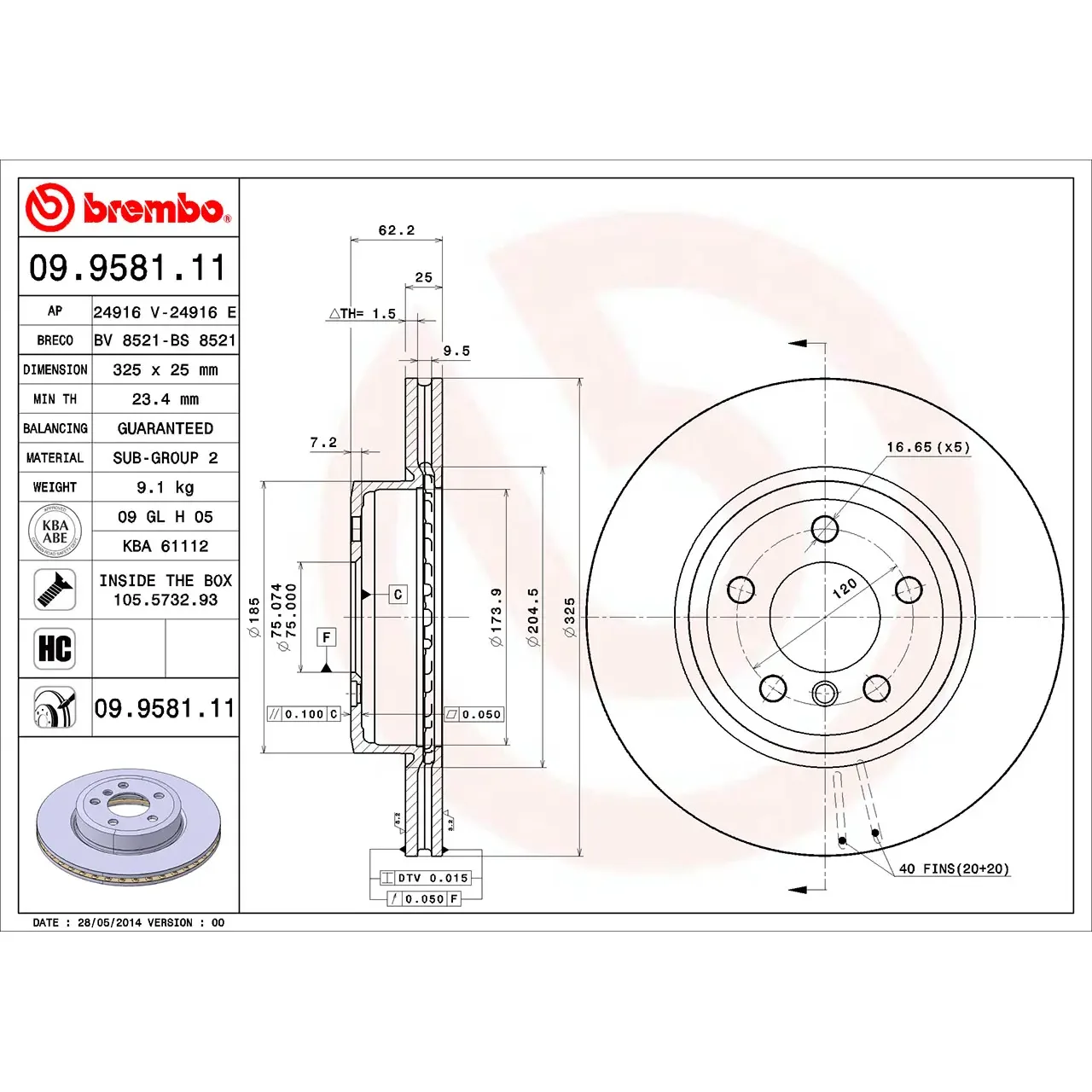 BMW X3 E83 Ön Fren Diski 34113400151 09.9581.11 BREMBO - BMW yedek parça