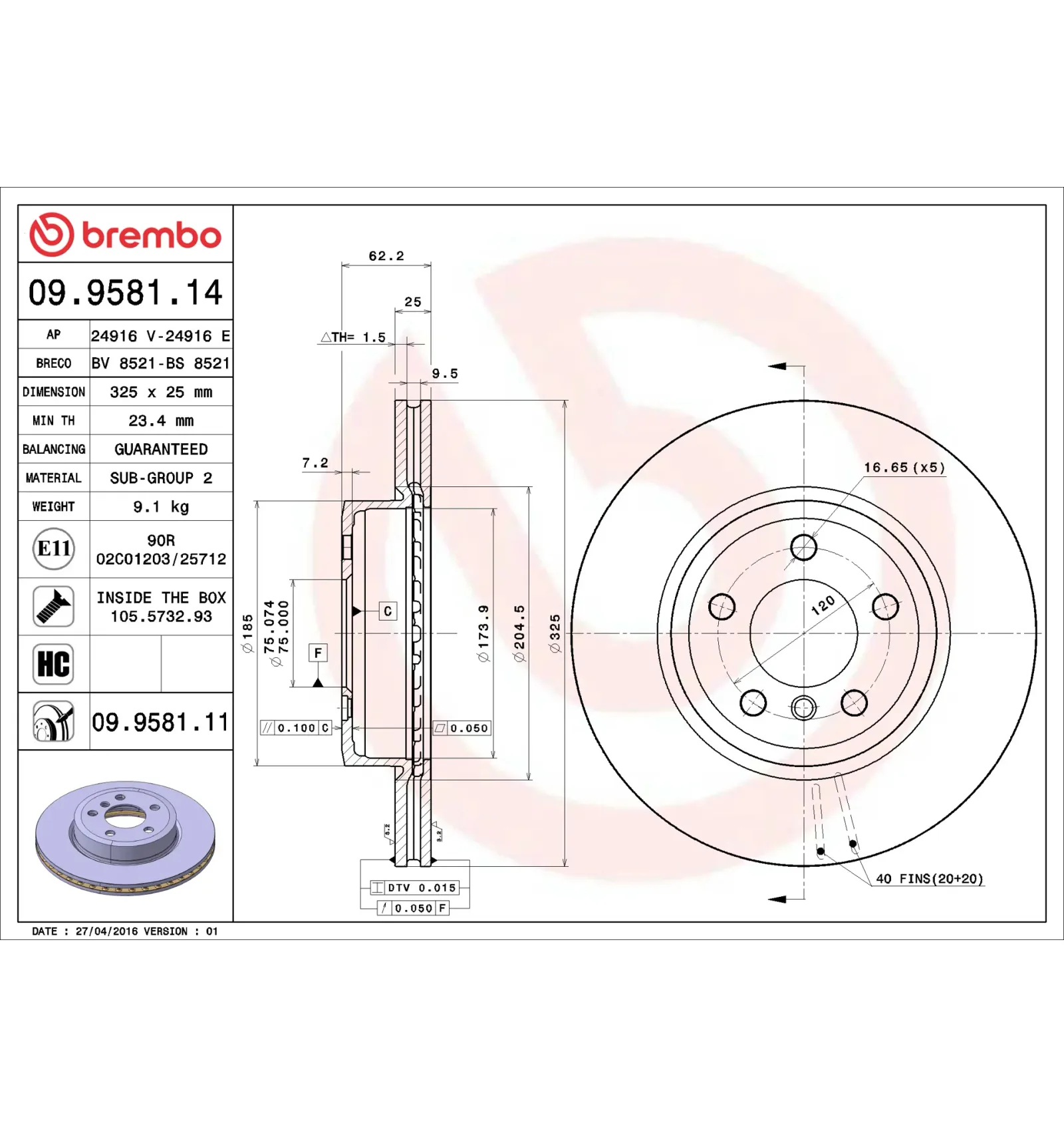 BMW X3 E83 Ön Fren Diski 34113400151 09.9581.14 BREMBO - BMW yedek parça