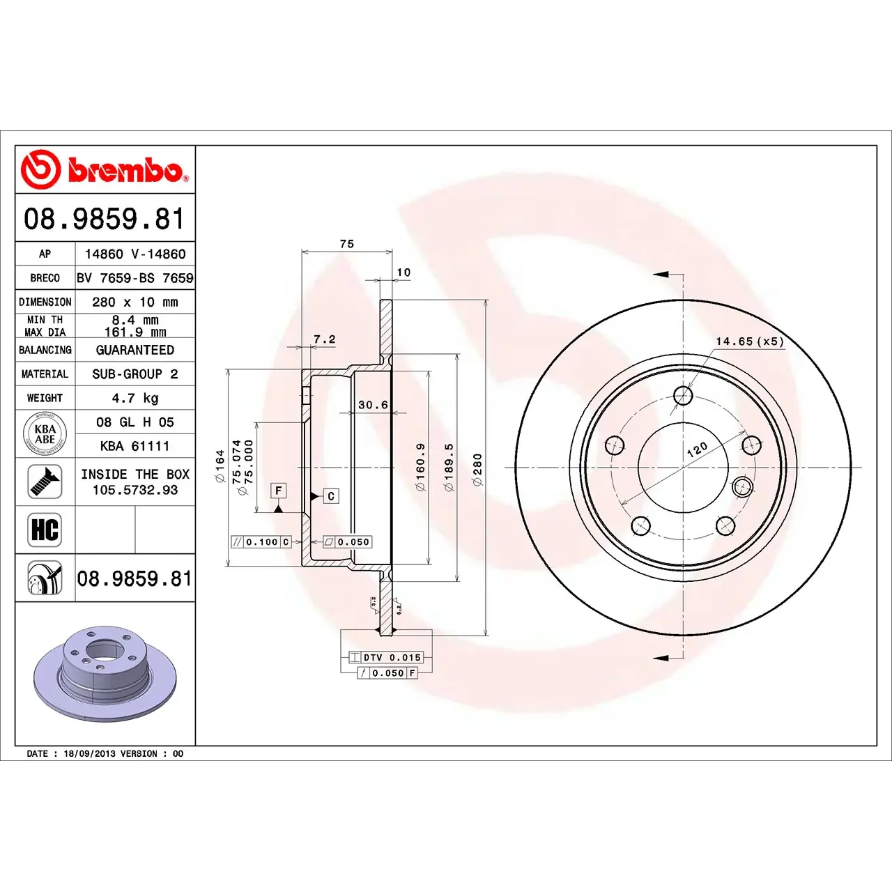 BMW Z4 E85 Arka Fren Diski 34216752545 08.9859.81 BREMBO - BMW yedek parça