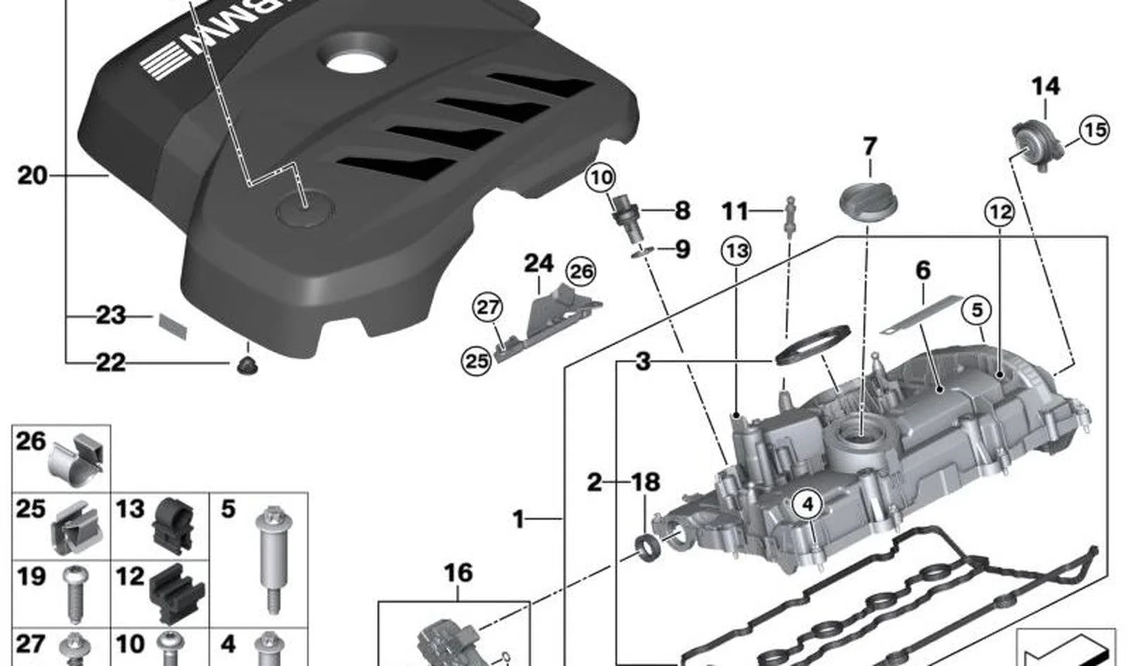 BMW G06 G60 Silindir Kapağı Koruyucu Muhafazası 11121025398