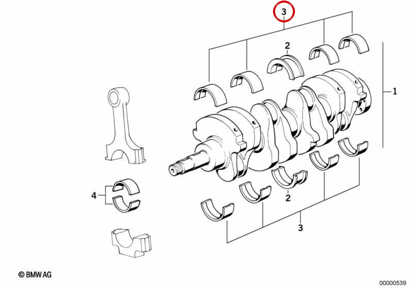 BMW 3 Serisi E30 Kırmızı Ana Yatak Kusineti 54,50 mm 11211304042