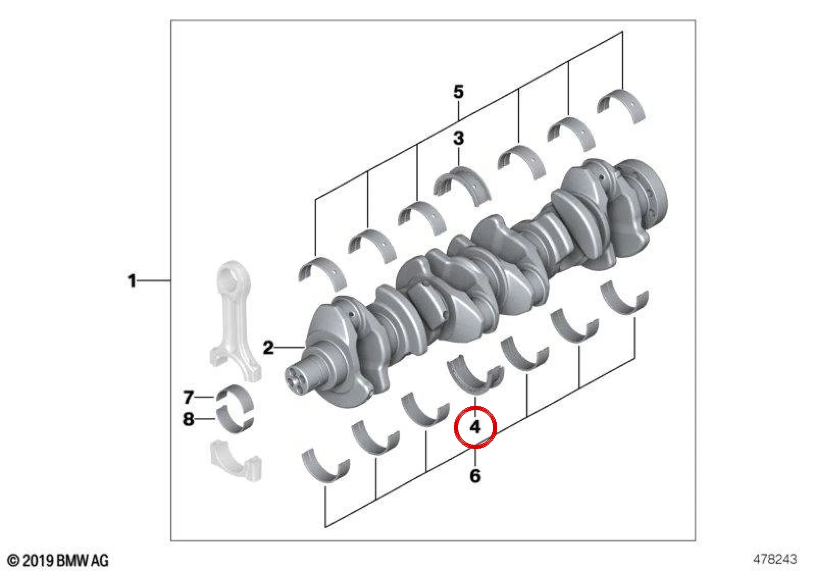 BMW E60 E61 E63 E64… Krank Gönye Yatağı Beyaz 60 mm Kılavuzlu 11217810441