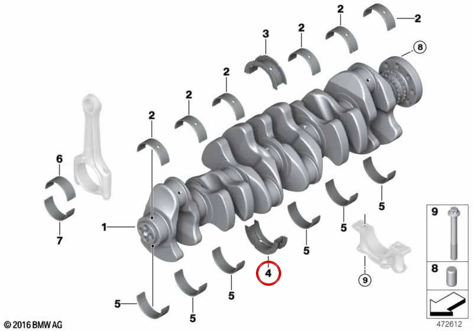 BMW F39 F40 F44 F54… Yeşil Ana Yatak Kabuğu 11218656481