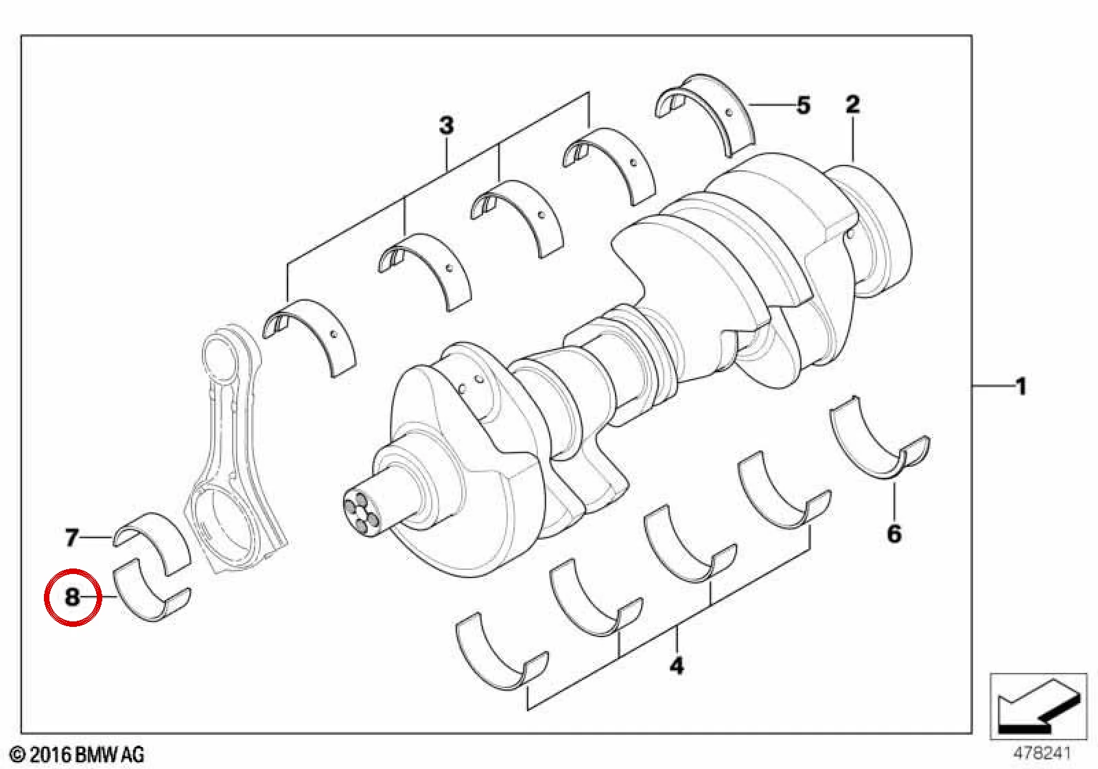 BMW 7 Serisi E38 E65 Mavi Krank Ana Yatağı 53,75 mm +0,25 11247792619