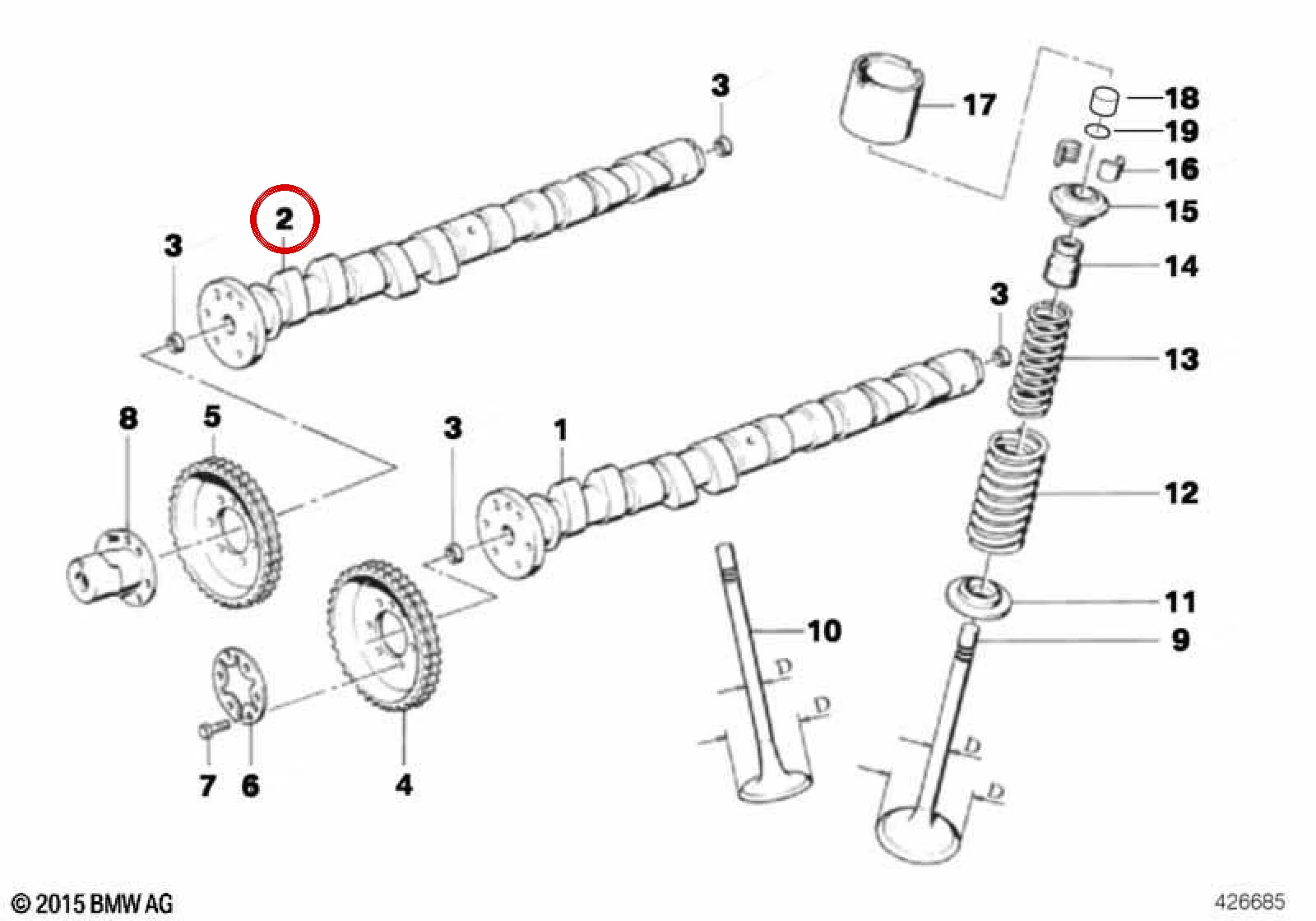 BMW E24 E28 E32 E34 Egzoz Tarafı Eksantrik Mili 11311307685