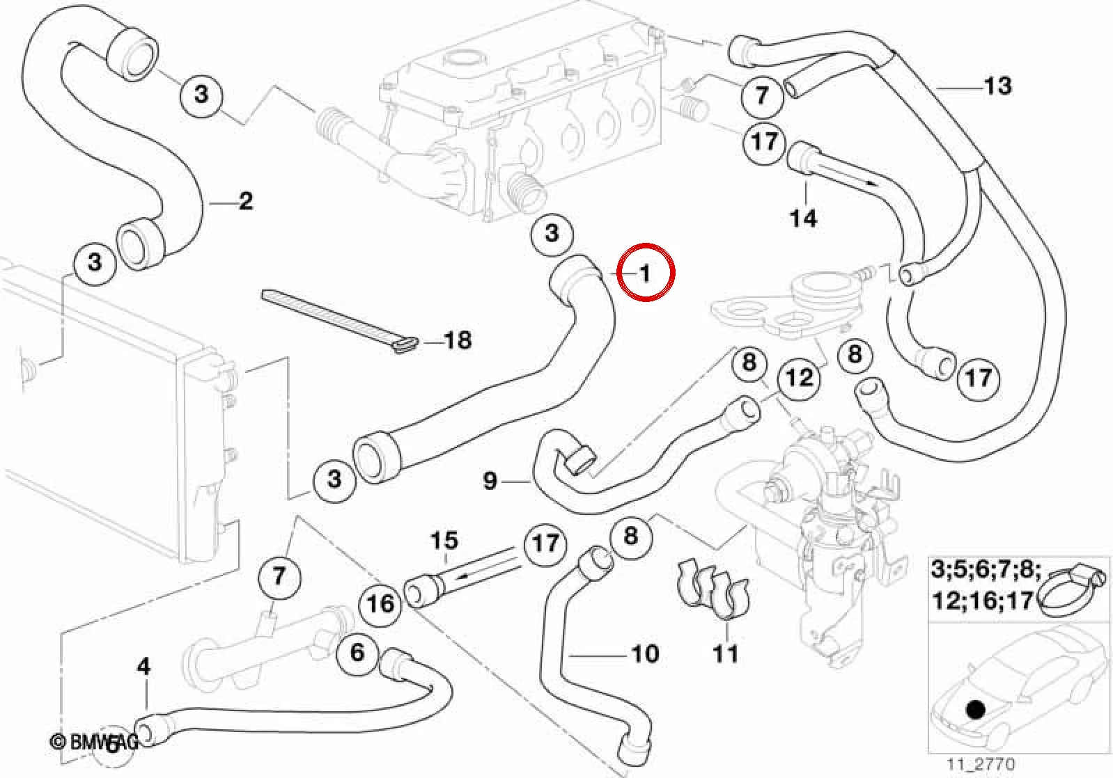 BMW 5 Serisi E34 Esnek Soğutma Suyu Hortumu 11531743712