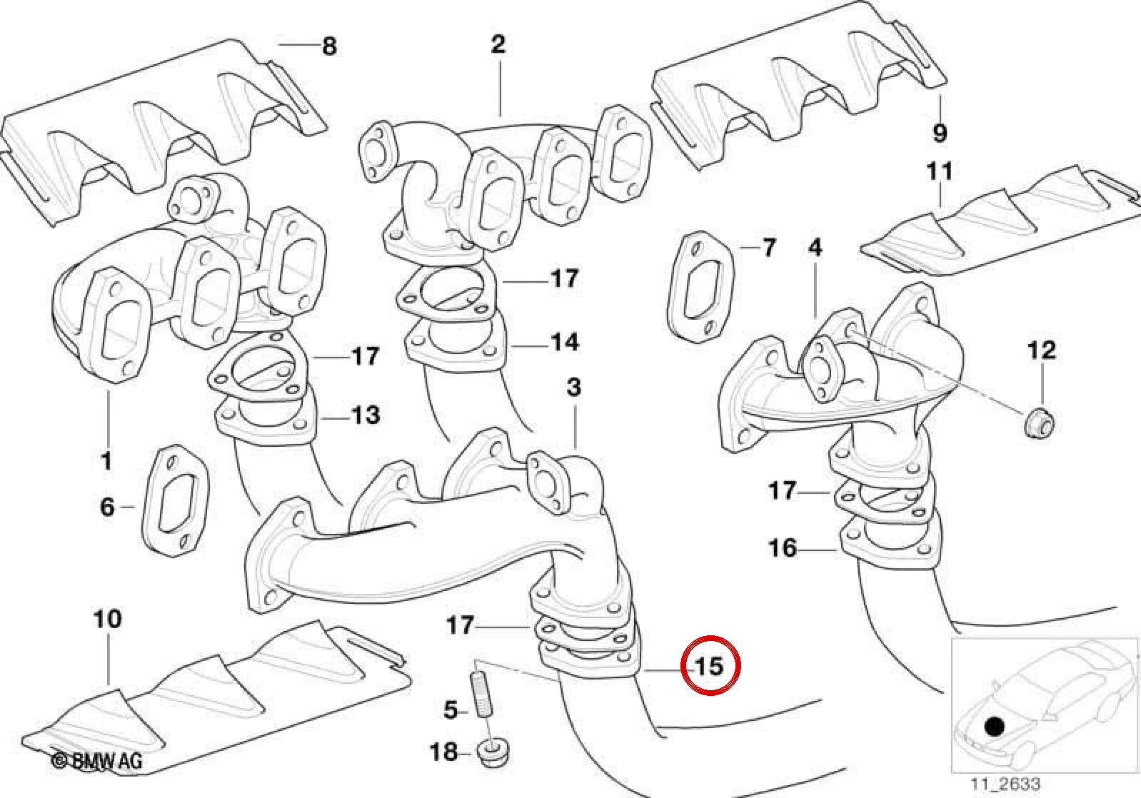 BMW 8 Serisi E31 Egzoz Borusu 11621439918