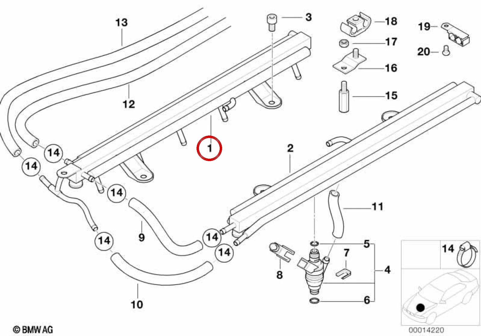 BMW 7 Serisi E38 Enjeksiyon Rayı Silindir 1-6 13531433575