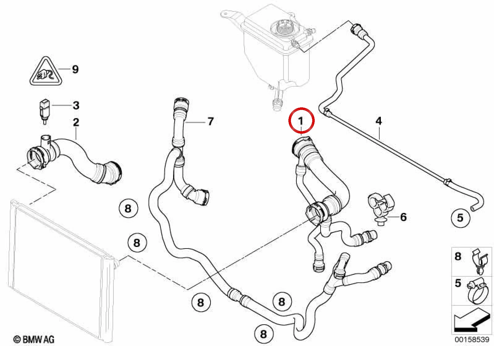 BMW E60 E61 E63 E64 Radyatör Üst Hortumu 17127565815