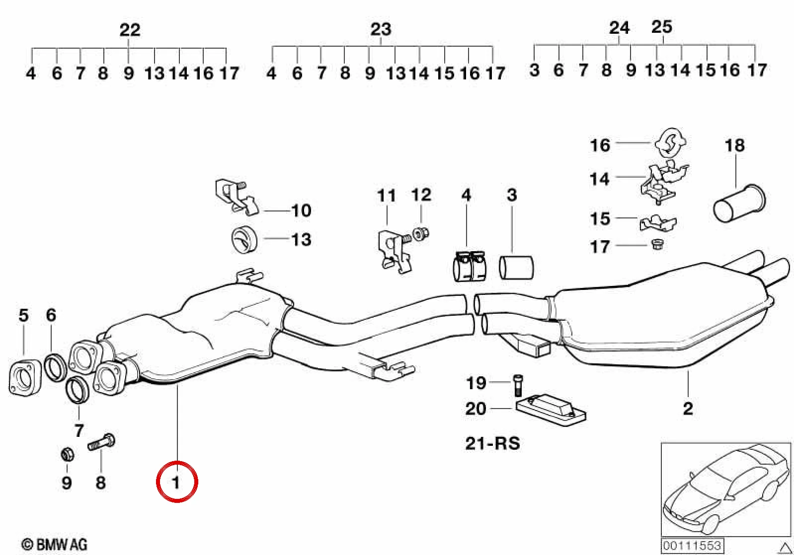 BMW 5 Serisi E34 Egzoz Ara Susturucusu 18121427801
