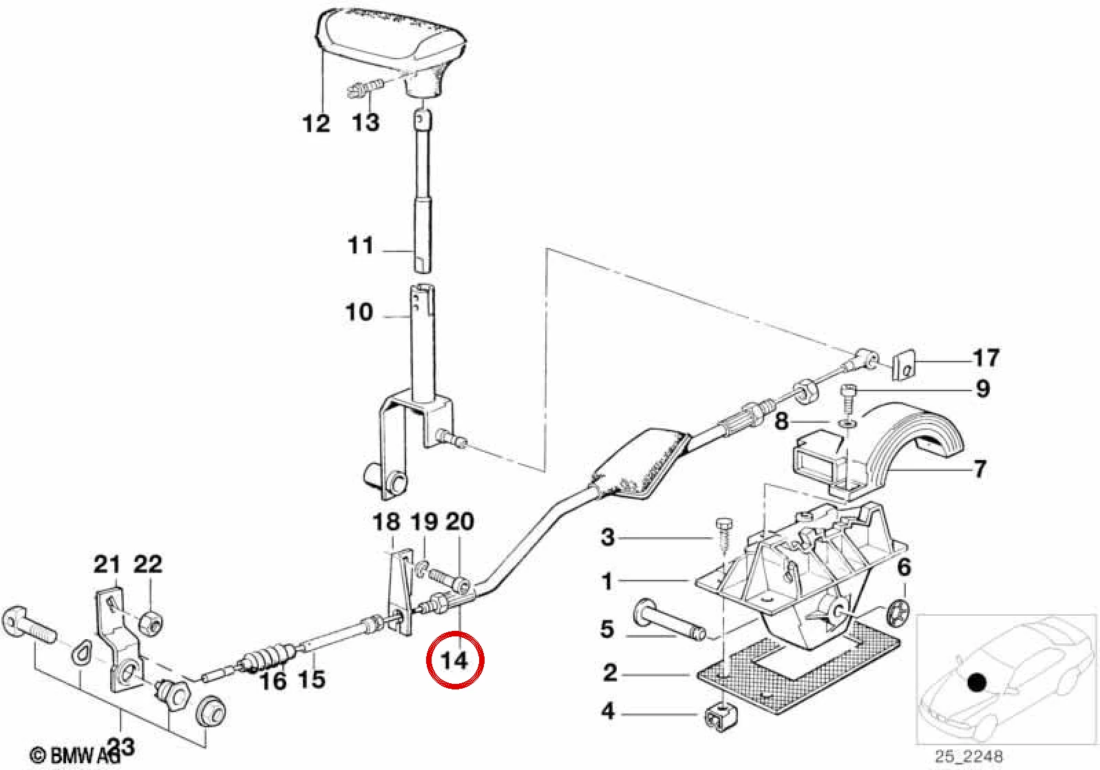 BMW E32 E34 Vites Bowden Teli 25161421135