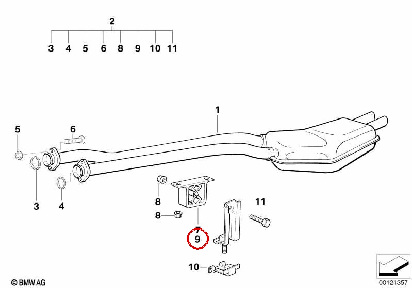 BMW 3 Serisi E36 Eksoz Lastik Tutucu 18211723555