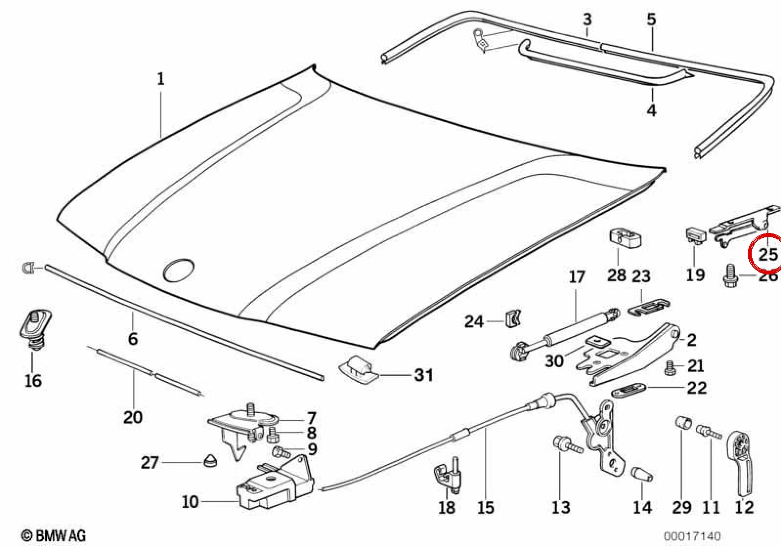BMW 3 Serisi E36 Ön Kaput Menteşesi Sol 41618132001