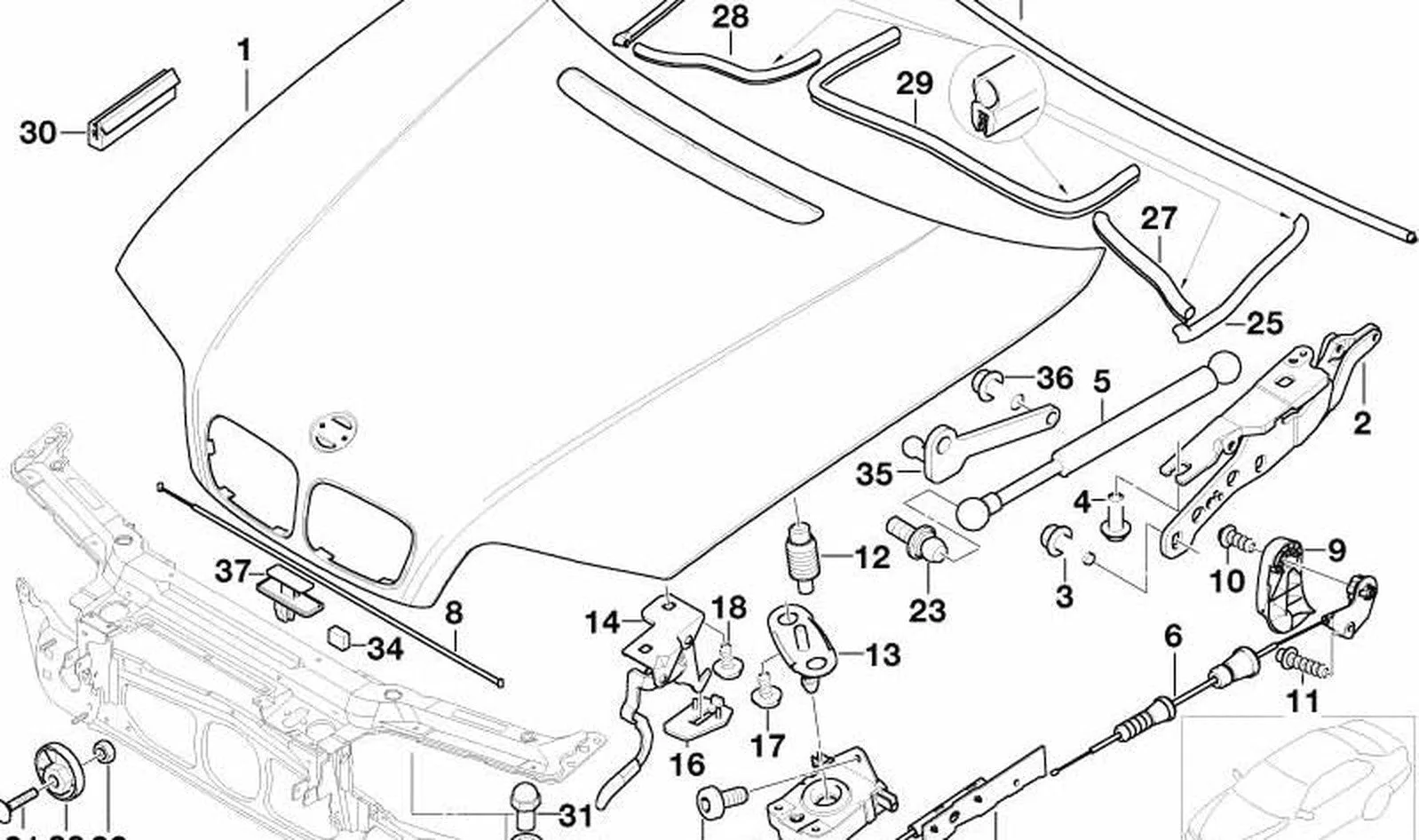 BMW 3 Serisi E46 2 Kaput Açma Mandalı 51238238459