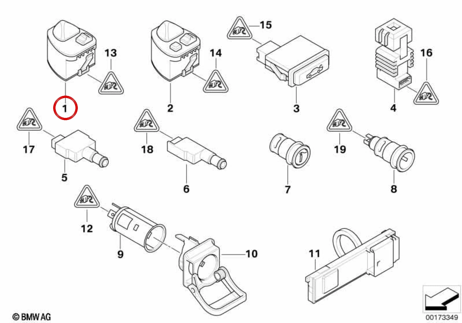 BMW 3 Serisi E46 Ayna Kum.butonu 61318373691