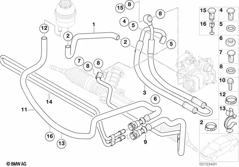 BMW 3 Serisi E46 Direksiyon Hortumu Y.m 32416850286