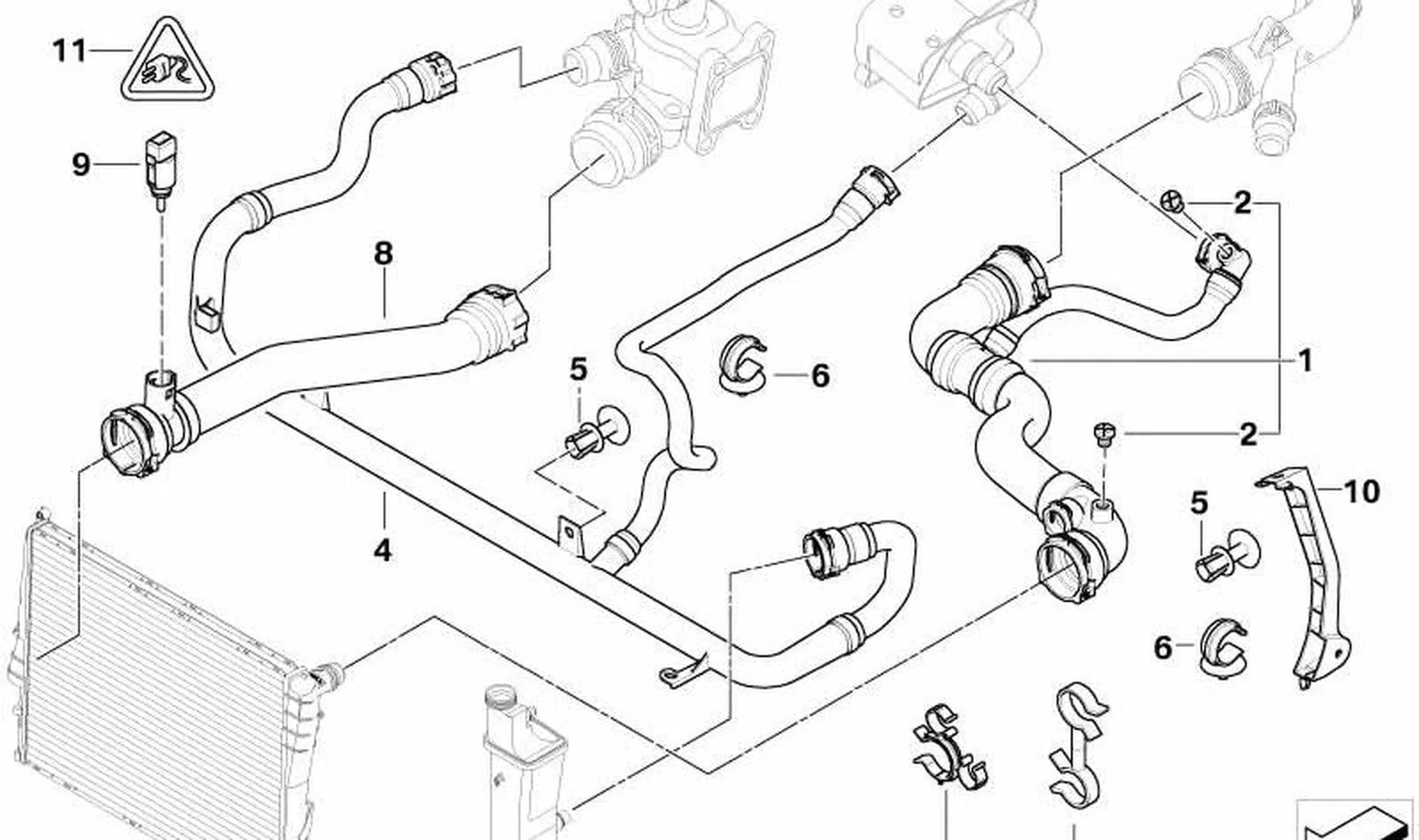 BMW 3 Serisi E46 N40 N42 N45 Radyatör Alt Hortumu 17127507749