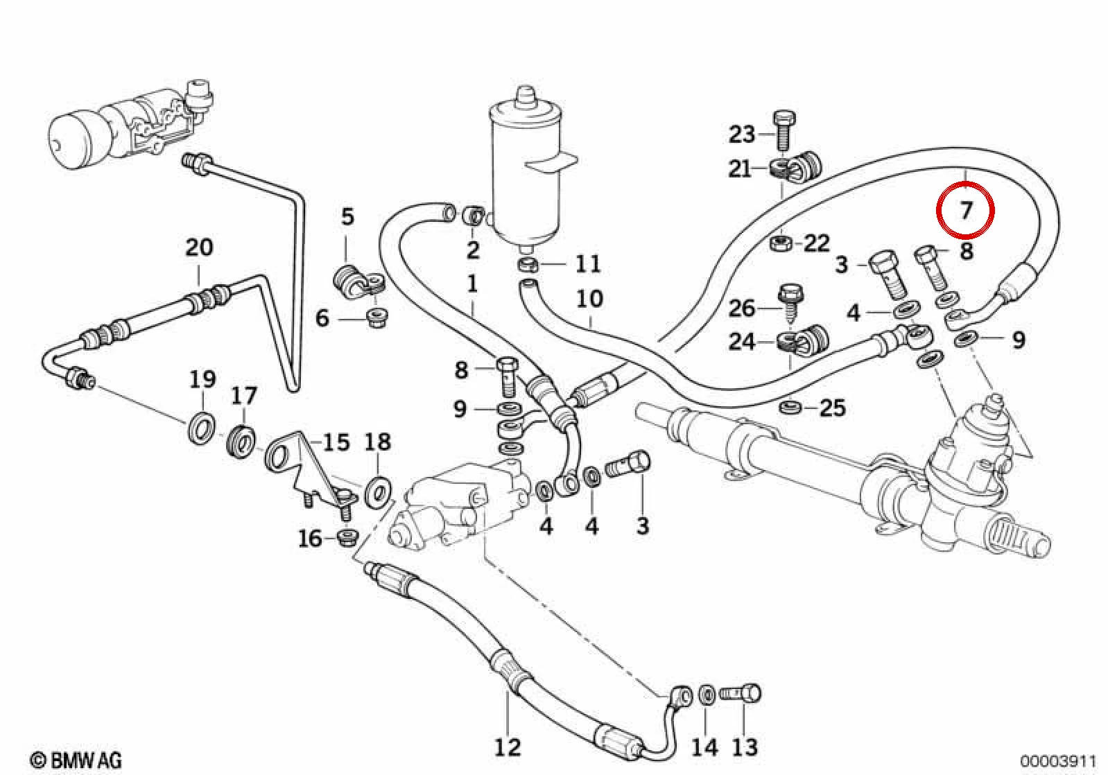 BMW 5 Serisi E34 Hidrolik Direksiyon Basınç Borusu 32411139823